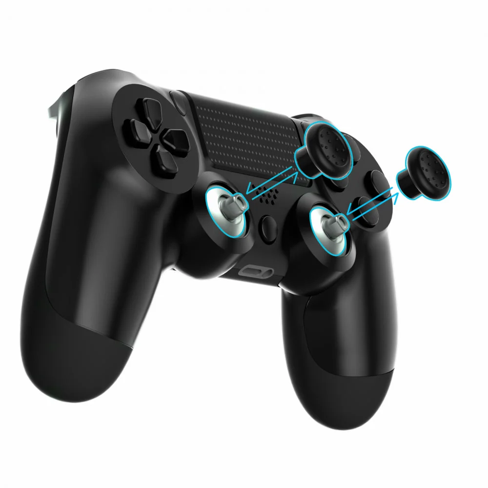 eXtremeRate ThumbsGear Interchangeable Ergonomic Thumbstick with 3 Height Domed and Concave Grips Adjustable Joystick for PS5 & PS4 Controller - Chrome Silver & Black - Image 2
