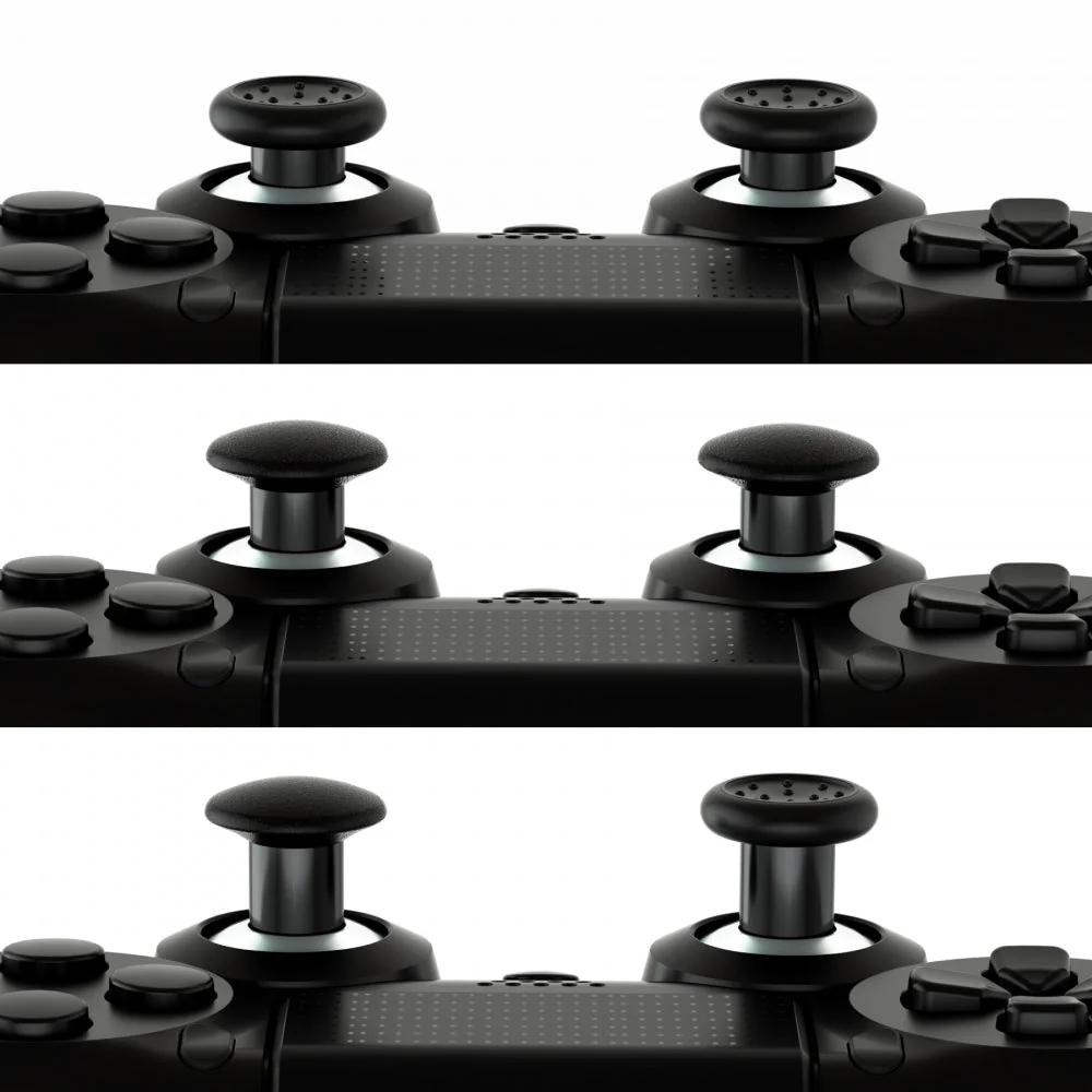 eXtremeRate ThumbsGear Interchangeable Ergonomic Thumbstick with 3 Height Domed and Concave Grips Adjustable Joystick for PS5 & PS4 Controller - Chrome Silver & Black - Image 3