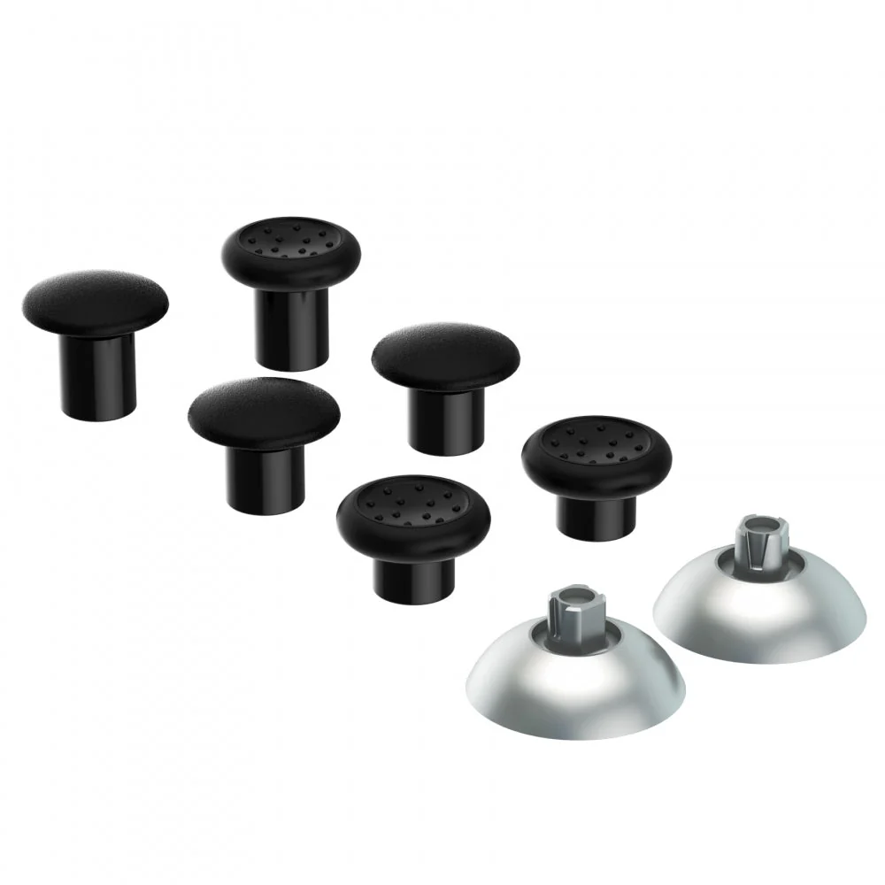 eXtremeRate ThumbsGear Interchangeable Ergonomic Thumbstick with 3 Height Domed and Concave Grips Adjustable Joystick for PS5 & PS4 Controller - Chrome Silver & Black - Image 6