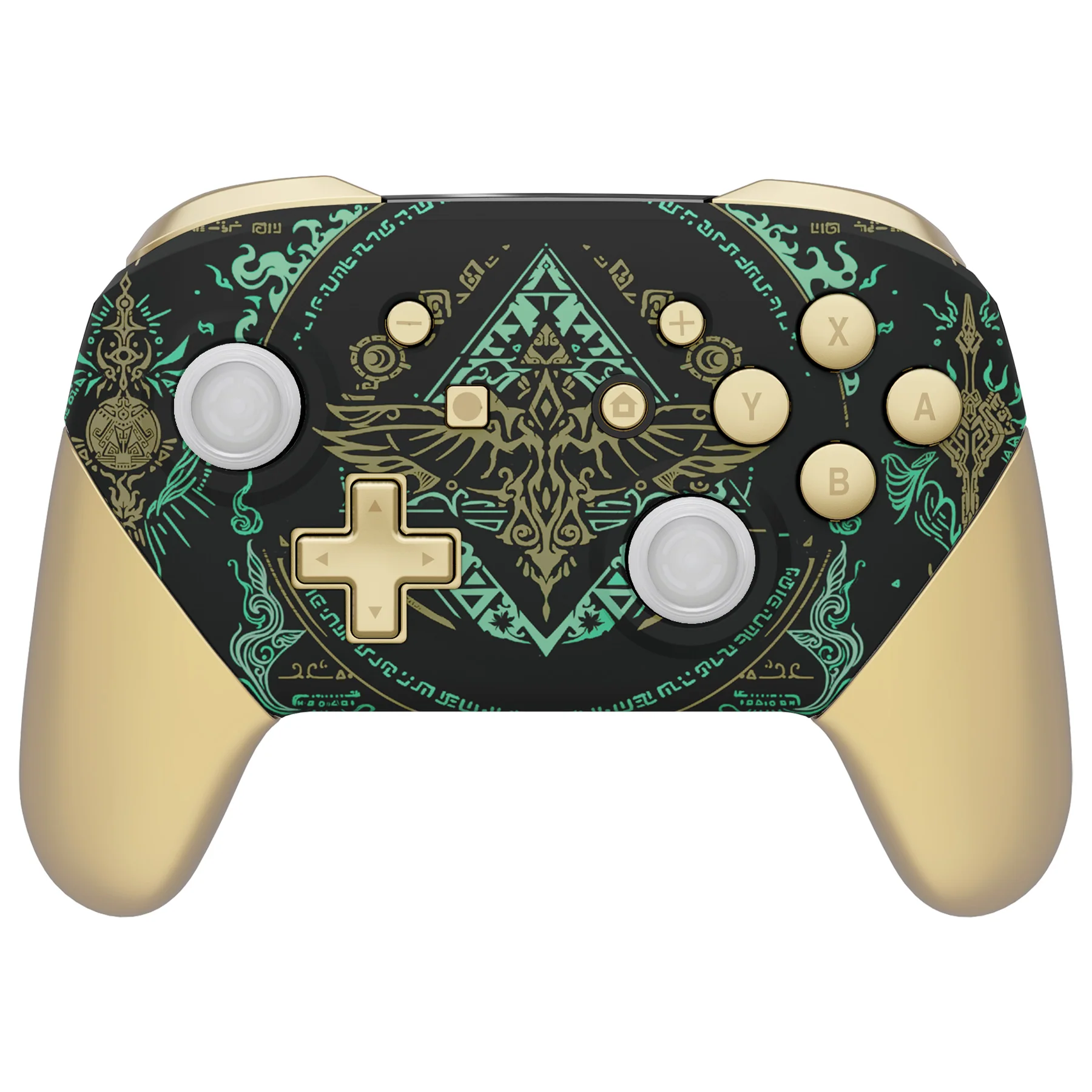 eXtremeRate Replacement Full Set Shell Faceplate Backplate Handles with Button Kit for Nintendo Switch Pro - Glow in Dark - Totem of Kingdom Black - Image 3