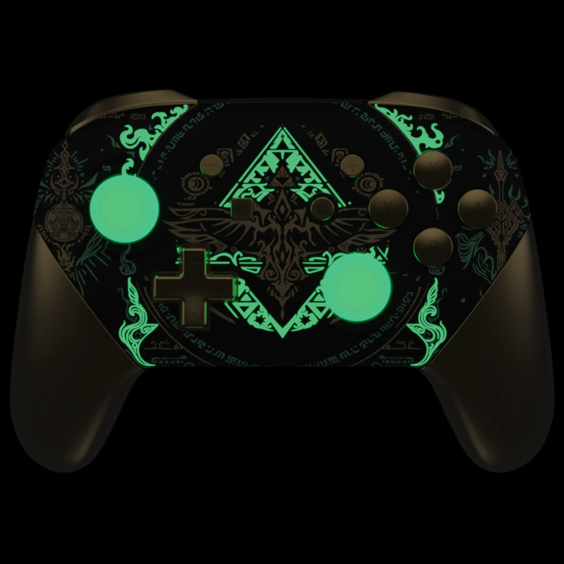 eXtremeRate Replacement Full Set Shell Faceplate Backplate Handles with Button Kit for Nintendo Switch Pro - Glow in Dark - Totem of Kingdom Black - Image 4