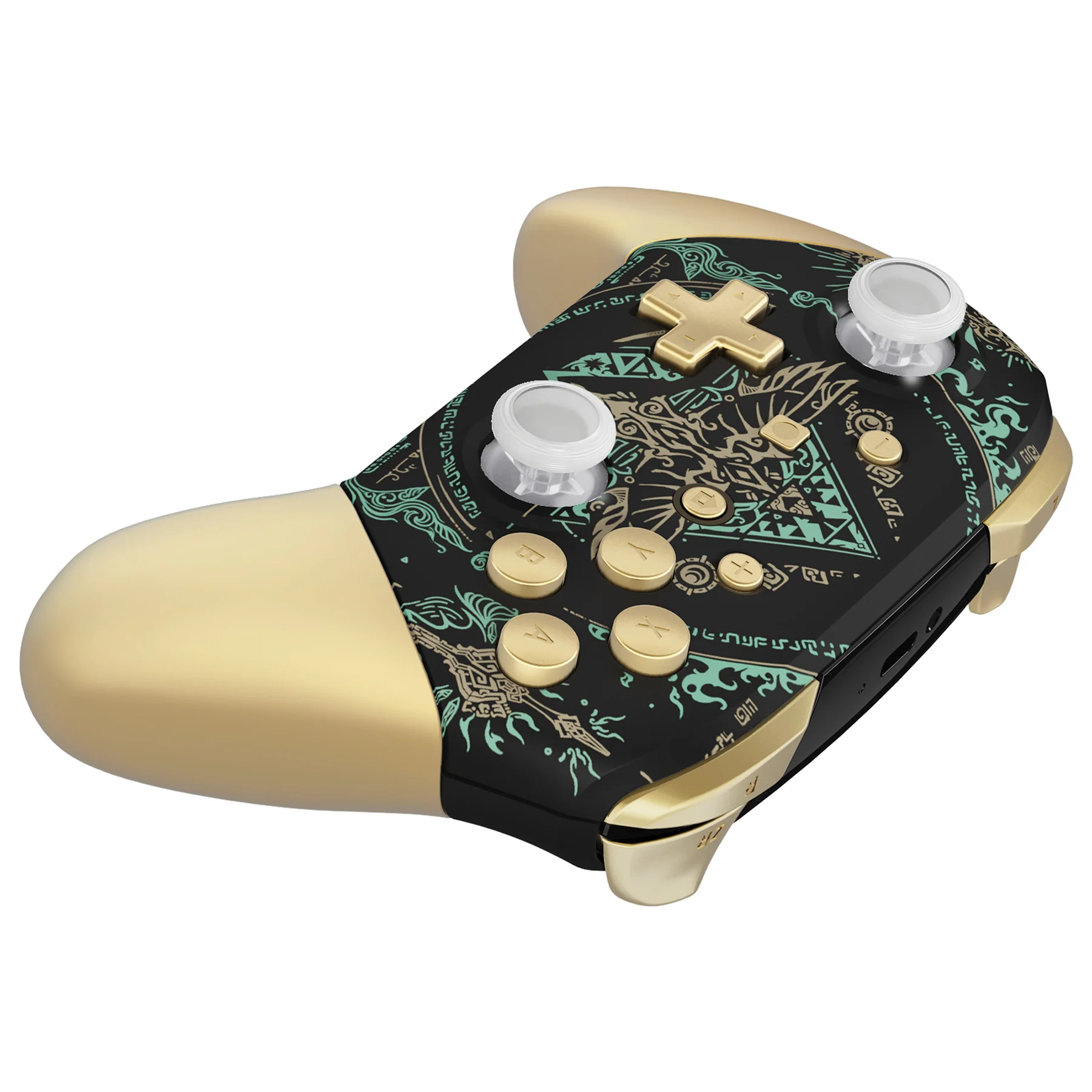 eXtremeRate Replacement Full Set Shell Faceplate Backplate Handles with Button Kit for Nintendo Switch Pro - Glow in Dark - Totem of Kingdom Black - Image 5
