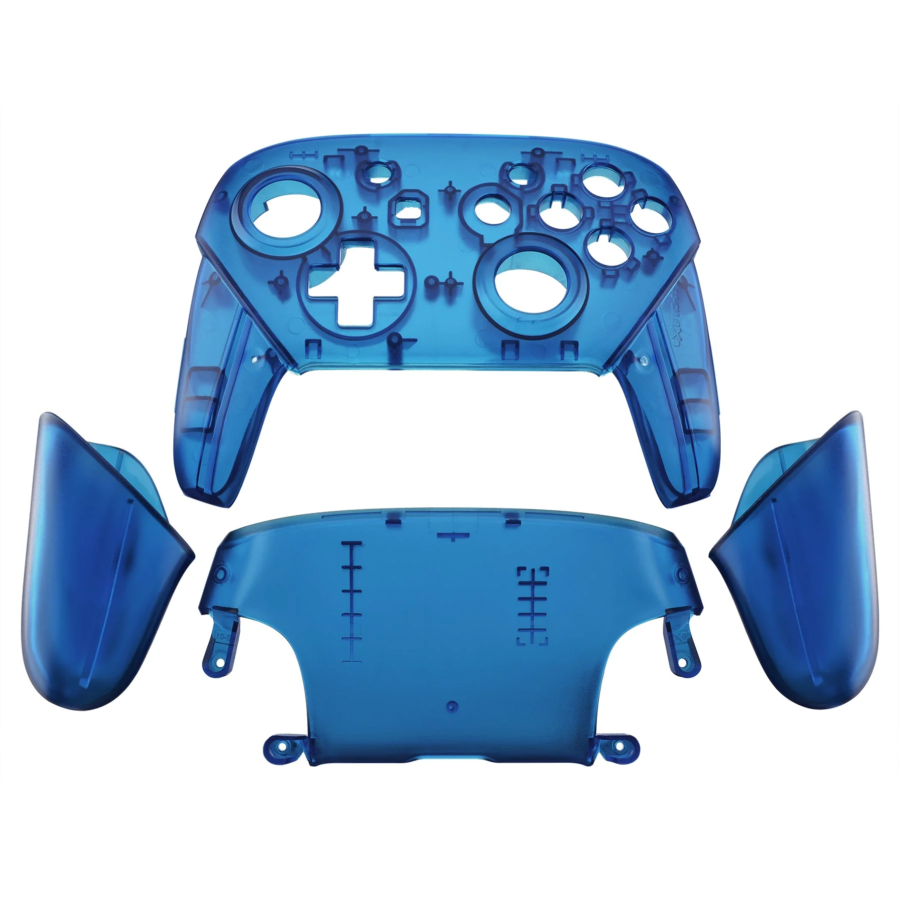 eXtremeRate Replacement Full Set Shell Faceplate Backplate Handles for Nintendo Switch Pro - Transparent Clear Blue - Image 2