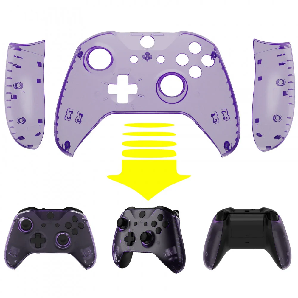 eXtremeRate Replacement Front Housing Shell with Side Rails Panel for Xbox One X & S Controller (Model 1708) - Transparent Clear Atomic Purple - Image 4
