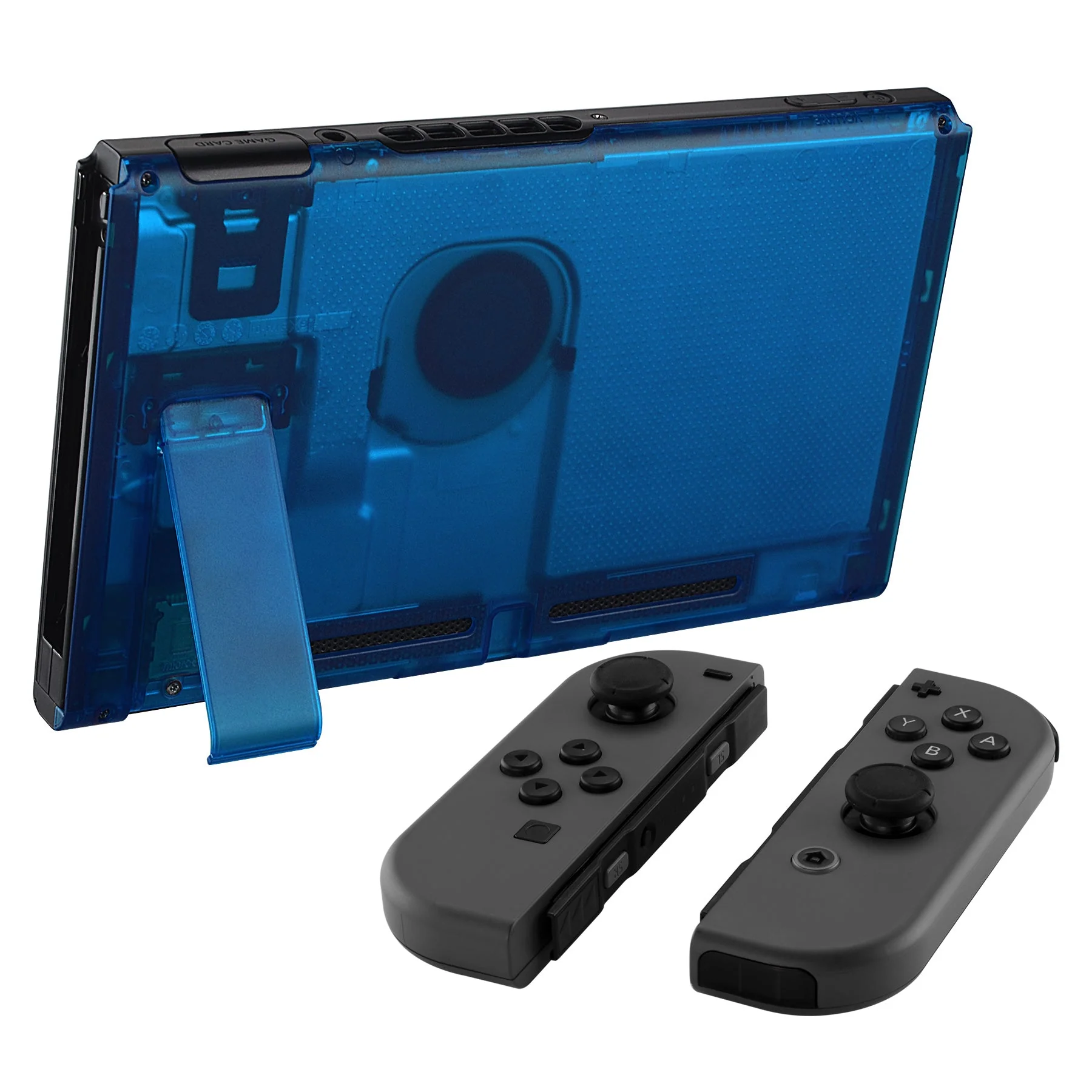 eXtremeRate Replacement Back Plate with Kickstand for Nintendo Switch Console - Transparent Clear Blue - Image 4