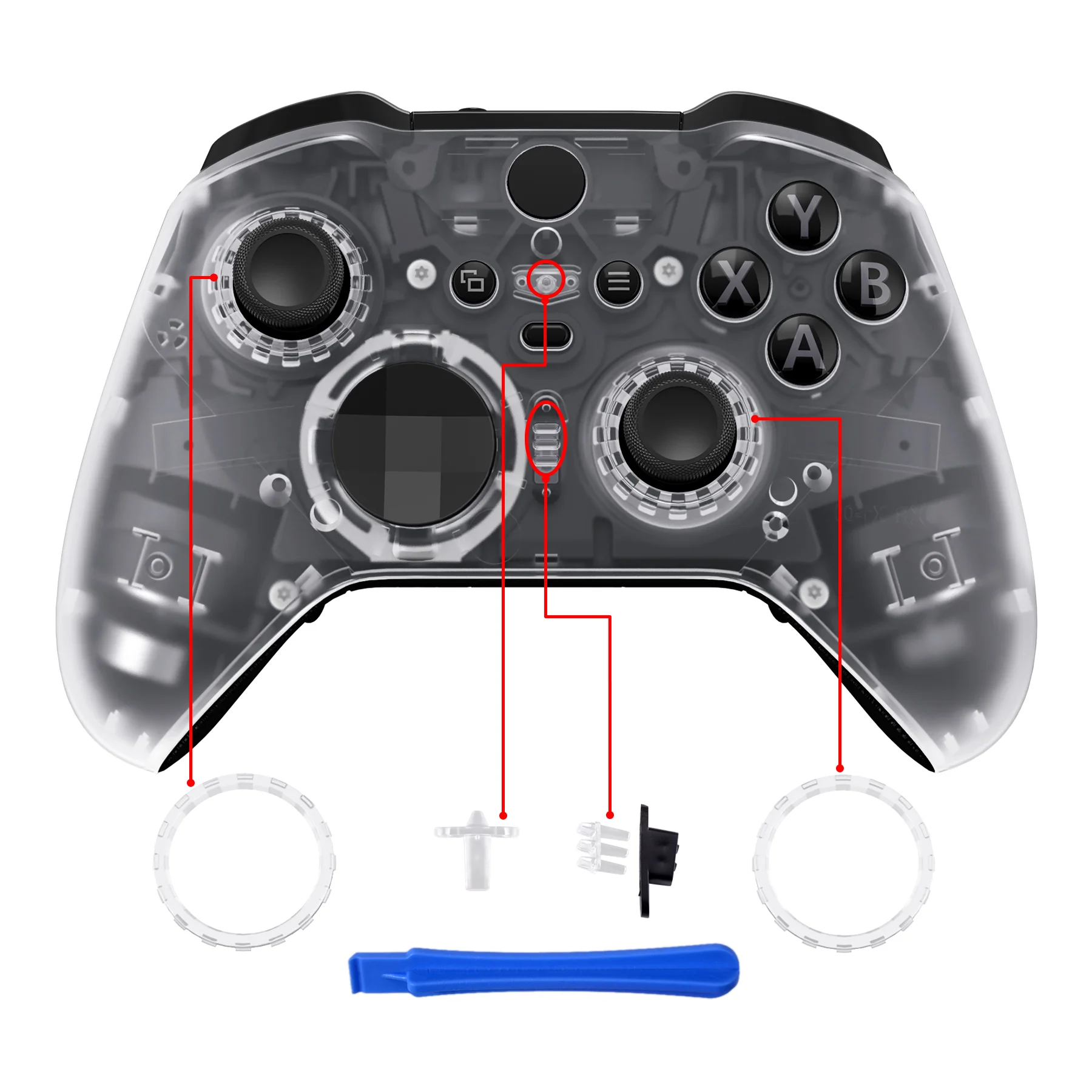 eXtremeRate Replacement Front Housing Shell Case with Accent Rings for Xbox One Elite Series 2 & Elite 2 Core Controller (Model 1797) - Transparent Clear - Image 4