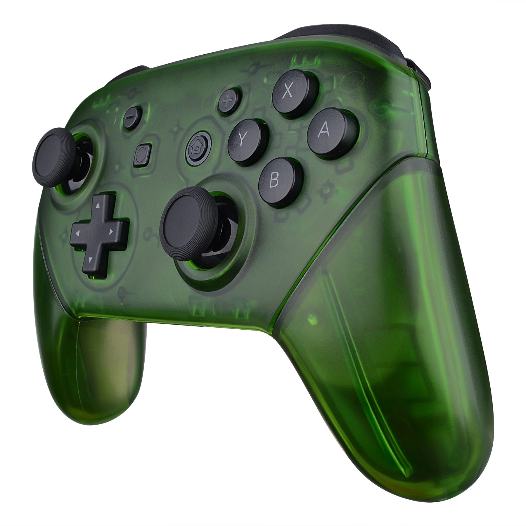 eXtremeRate Replacement Full Set Shell Faceplate Backplate Handles for Nintendo Switch Pro - Transparent Clear Green - Image 4