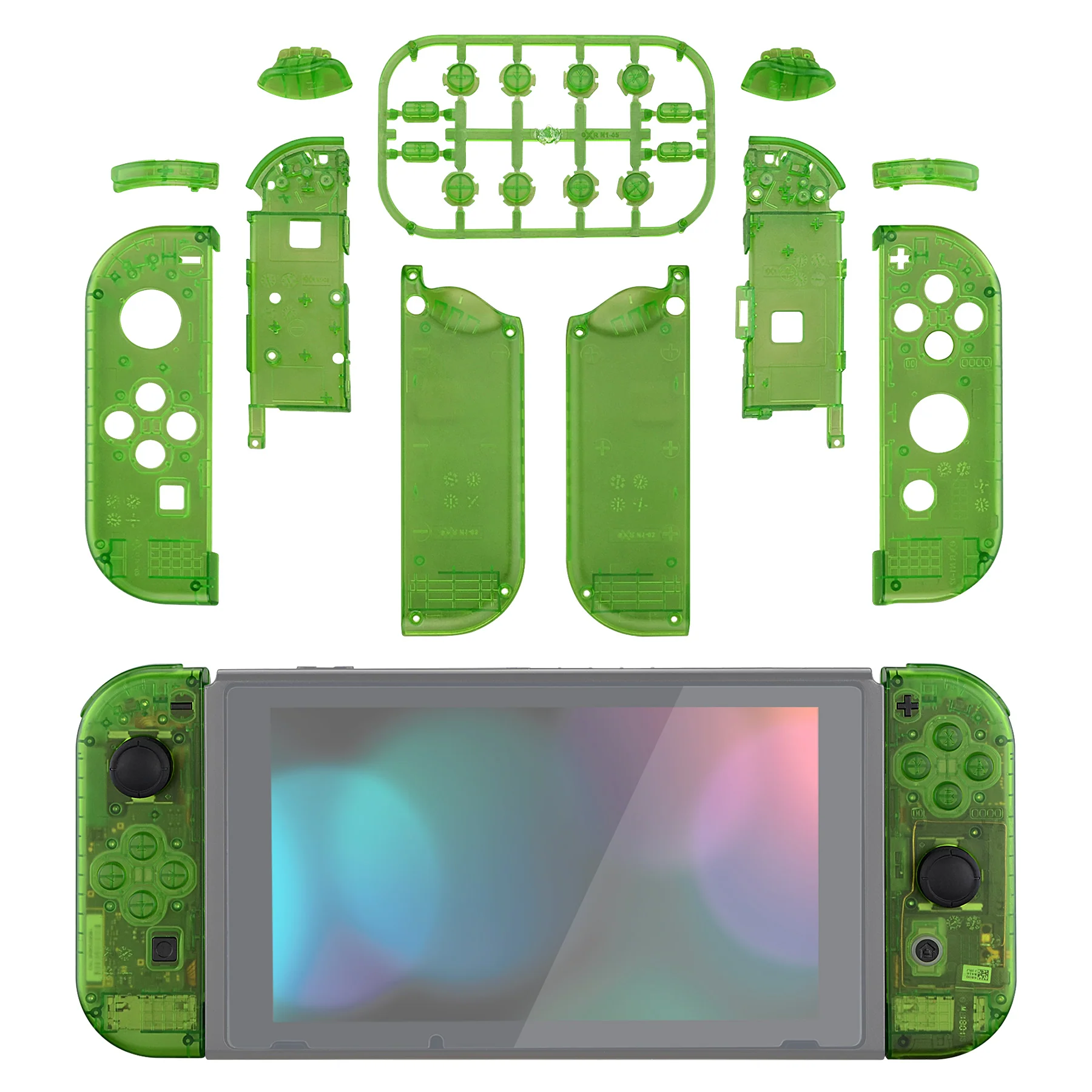 eXtremeRate Replacement Full Set Shell Case with Buttons for Joycon of NS Switch - Transparent Clear Green - Image 3