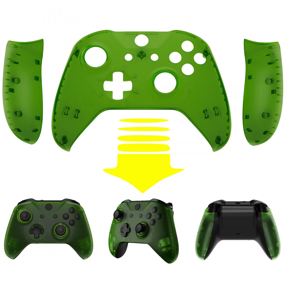 eXtremeRate Replacement Front Housing Shell with Side Rails Panel for Xbox One X & S Controller (Model 1708) - Transparent Clear Green - Image 4