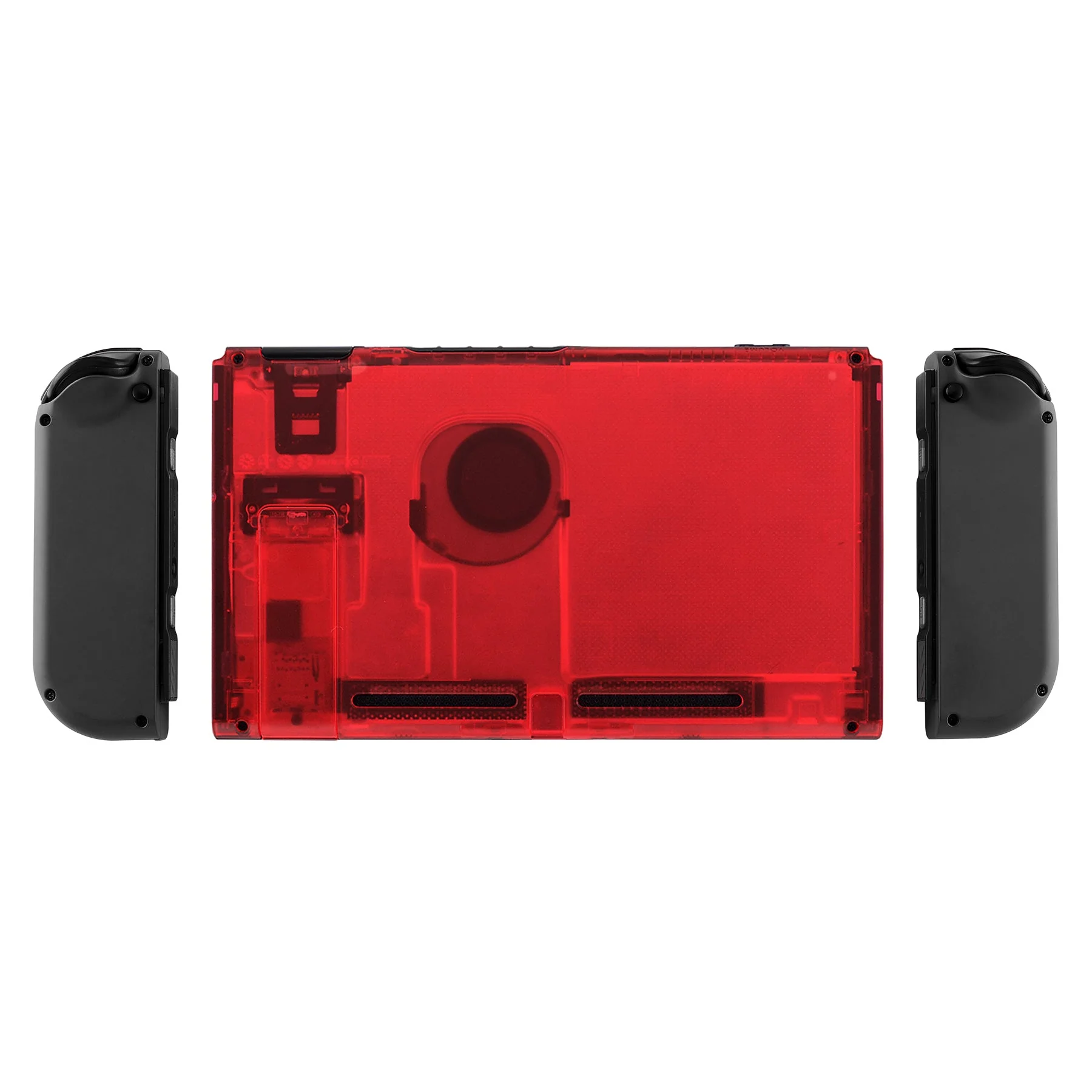 eXtremeRate Replacement Back Plate with Kickstand for Nintendo Switch Console - Transparent Clear Red - Image 3