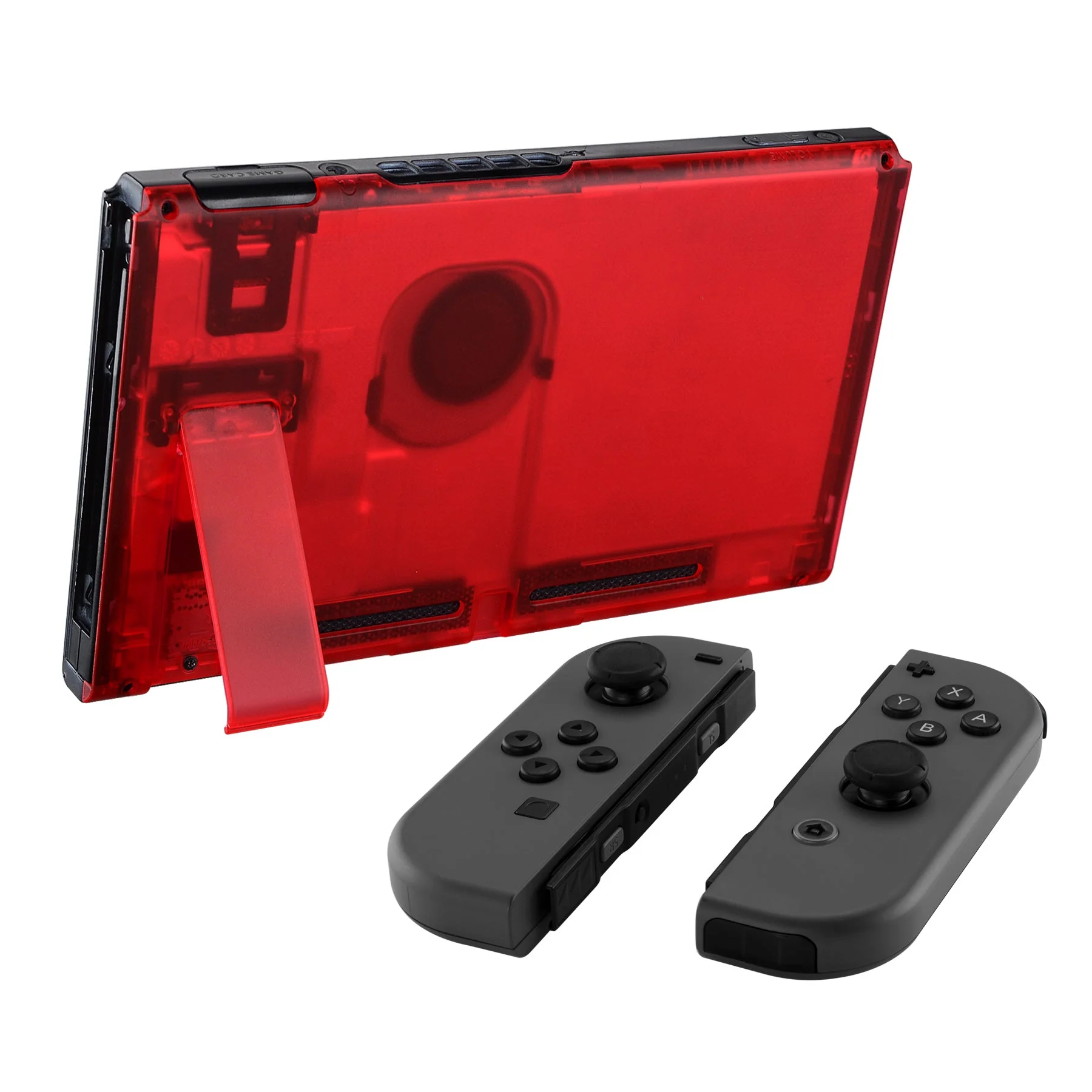 eXtremeRate Replacement Back Plate with Kickstand for Nintendo Switch Console - Transparent Clear Red - Image 4