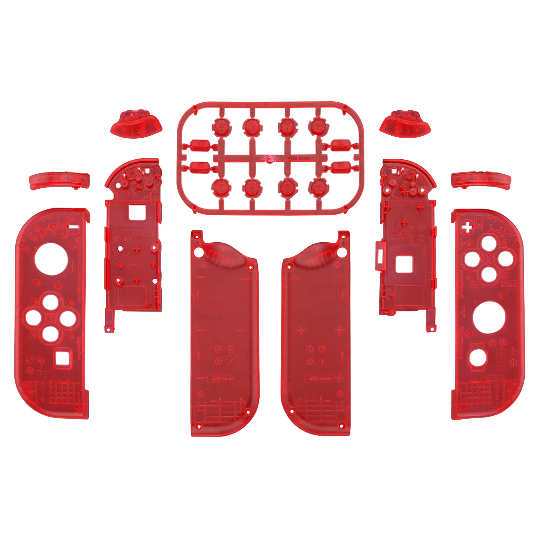 eXtremeRate Replacement Full Set Shell Case with Buttons for Joycon of NS Switch - Transparent Clear Red - Image 2
