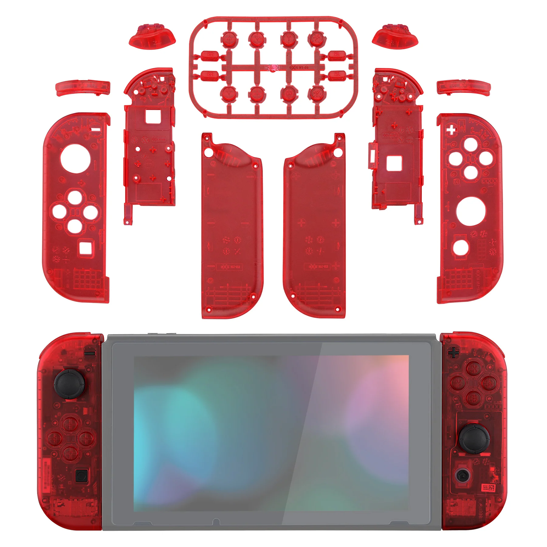 eXtremeRate Replacement Full Set Shell Case with Buttons for Joycon of NS Switch - Transparent Clear Red - Image 3