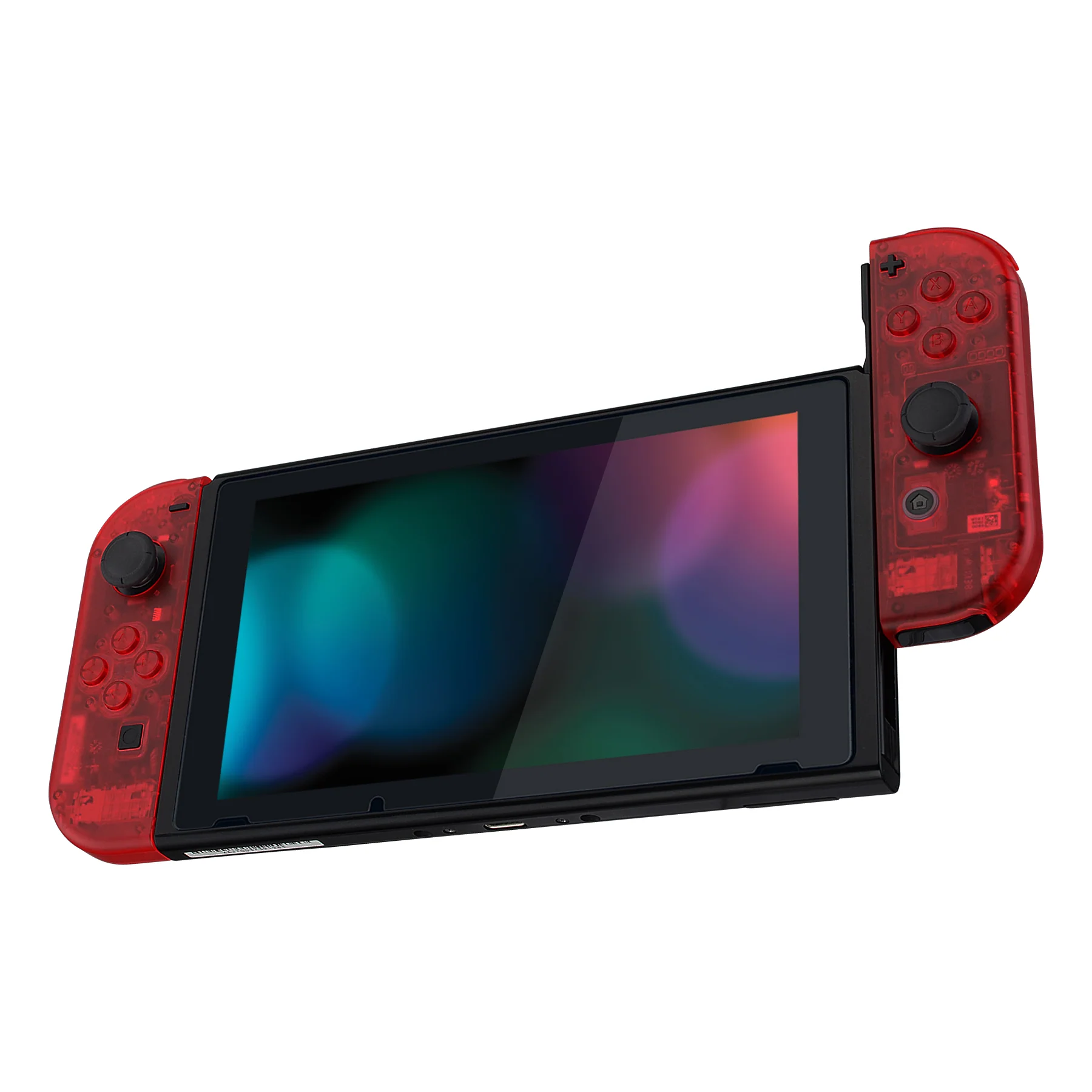 eXtremeRate Replacement Full Set Shell Case with Buttons for Joycon of NS Switch - Transparent Clear Red - Image 5