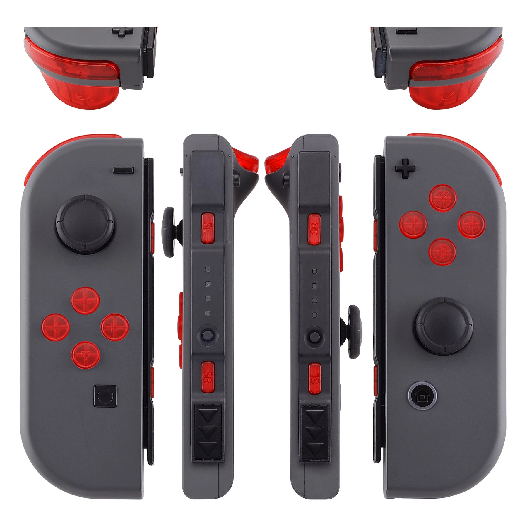 eXtremeRate Replacement Full Set Buttons for Joycon of NS Switch - Transparent Clear Red - Image 3