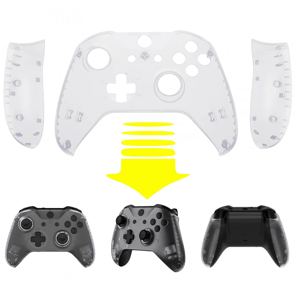 eXtremeRate Replacement Front Housing Shell with Side Rails Panel for Xbox One X & S Controller (Model 1708) - Transparent Clear - Image 4