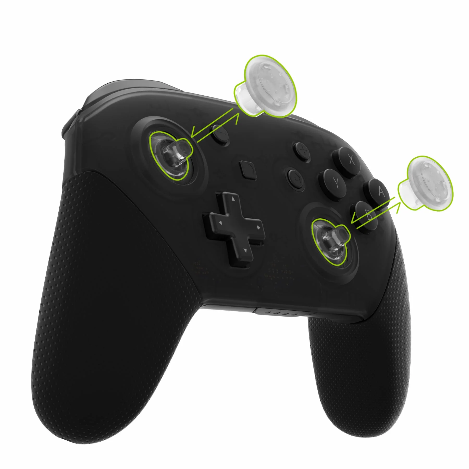 eXtremeRate Interchangeable Ergonomic Thumbsticks with 3 Height Domed and Concave Grips for Nintendo Switch Pro Controller - Transparent Clear - Image 2