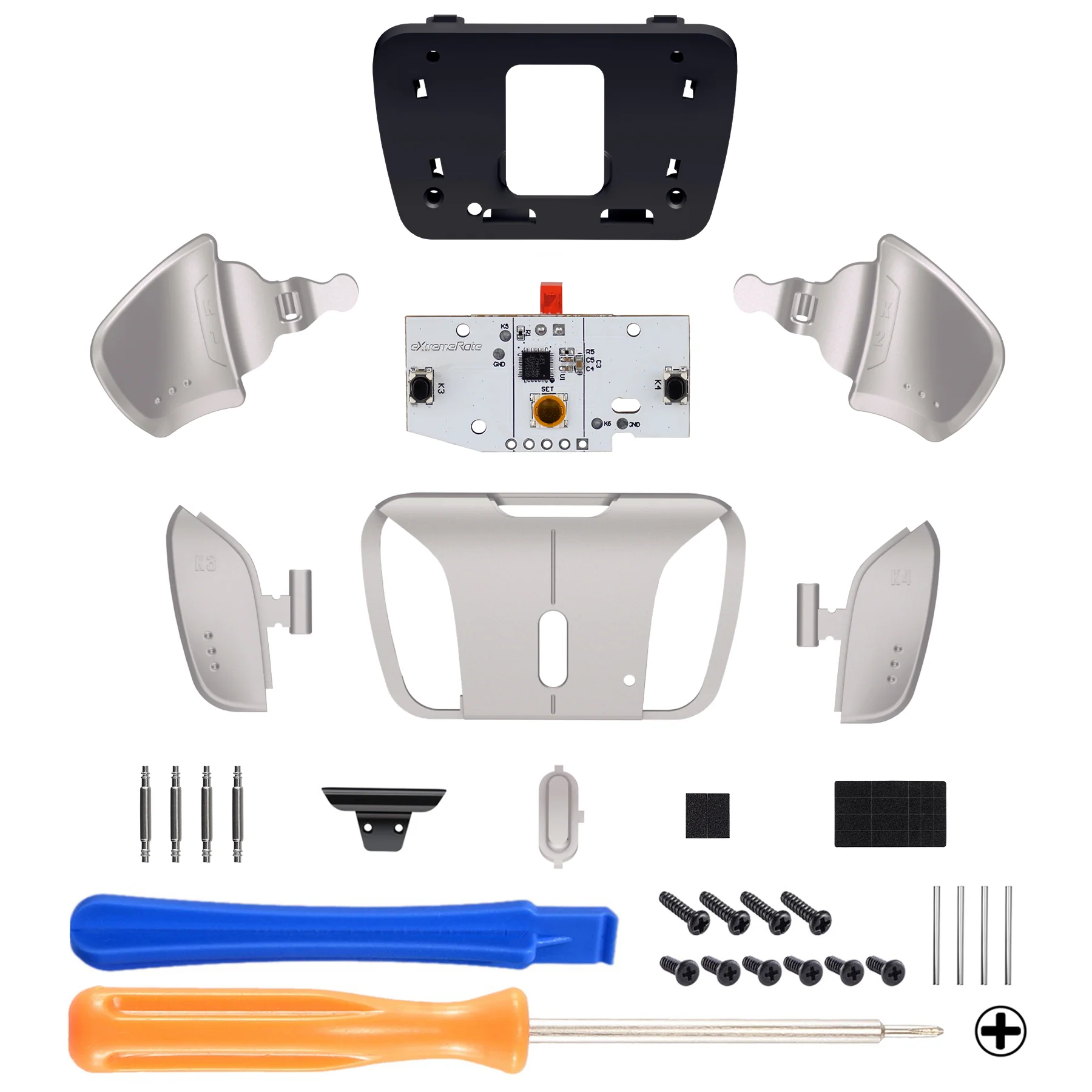 eXtremeRate Turn RISE & RISE4 to RISE4 RMB Kit – Real Metal Buttons (RMB) Version K1 K2 K3 K4 Back Buttons Housing & Remap PCB Board for eXtremeRate RISE & RISE4 Remap kit, Compatible with PS5 Controller - Silver - Image 3