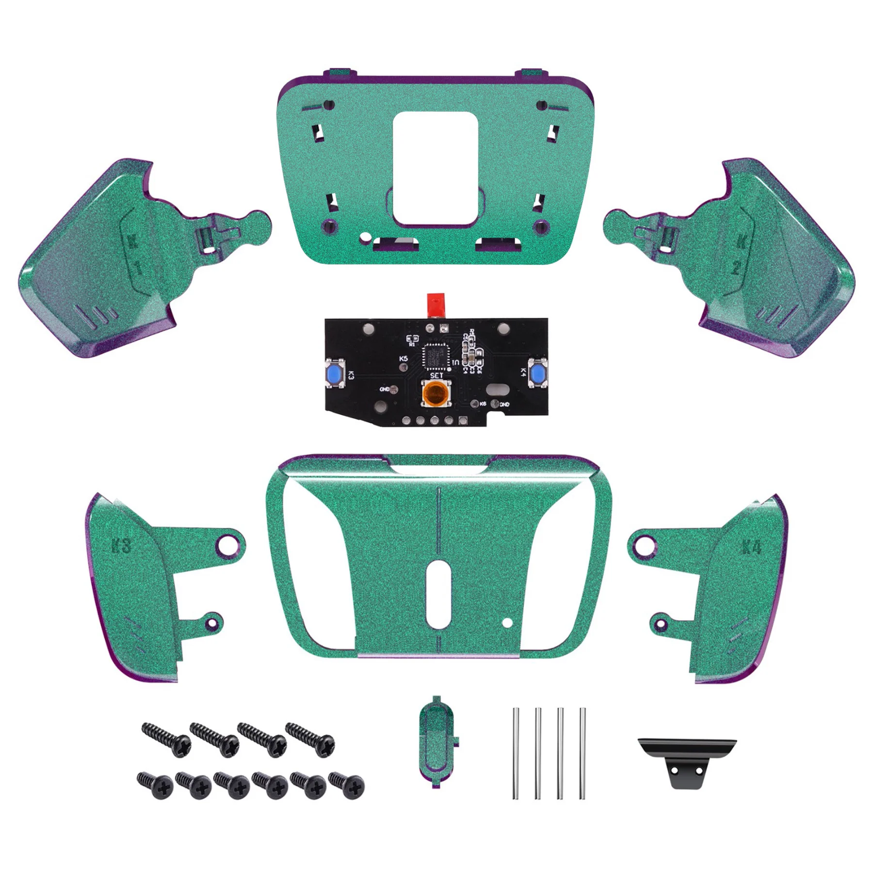 eXtremeRate Turn RISE to RISE4 Kit – Redesigned K1 K2 K3 K4 Back Buttons Housing & Remap PCB Board for eXtremeRate RISE & RISE4 Remap kit, Compatible with PS5 Controller - Chameleon Green Purple - Image 3
