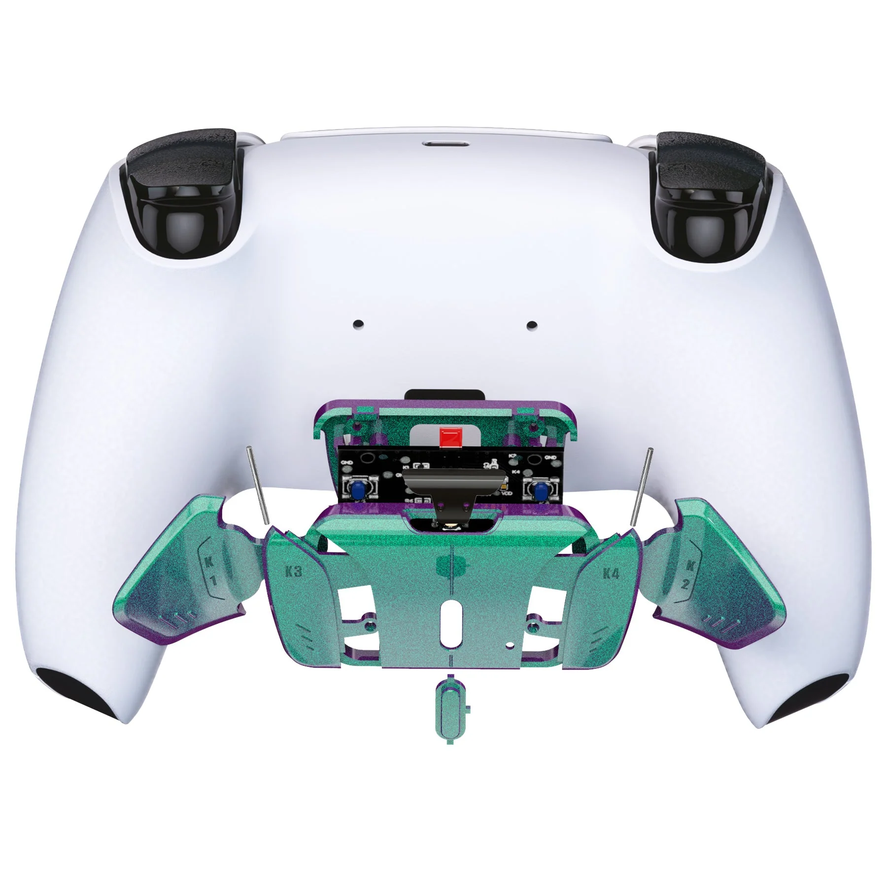 eXtremeRate Turn RISE to RISE4 Kit – Redesigned K1 K2 K3 K4 Back Buttons Housing & Remap PCB Board for eXtremeRate RISE & RISE4 Remap kit, Compatible with PS5 Controller - Chameleon Green Purple - Image 7
