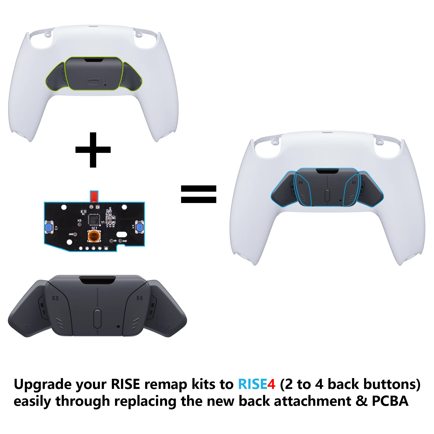 eXtremeRate Turn RISE to RISE4 Kit – Redesigned K1 K2 K3 K4 Back Buttons Housing & Remap PCB Board for eXtremeRate RISE & RISE4 Remap kit, Compatible with PS5 Controller - Classic Gray - Image 2