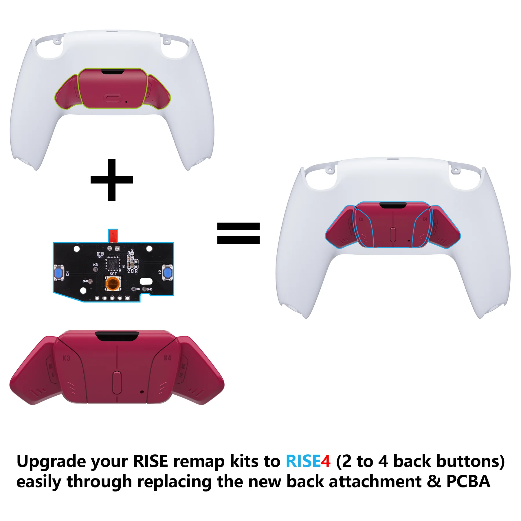 eXtremeRate Turn RISE to RISE4 Kit – Redesigned K1 K2 K3 K4 Back Buttons Housing & Remap PCB Board for eXtremeRate RISE & RISE4 Remap kit, Compatible with PS5 Controller - Cosmic Red - Image 2