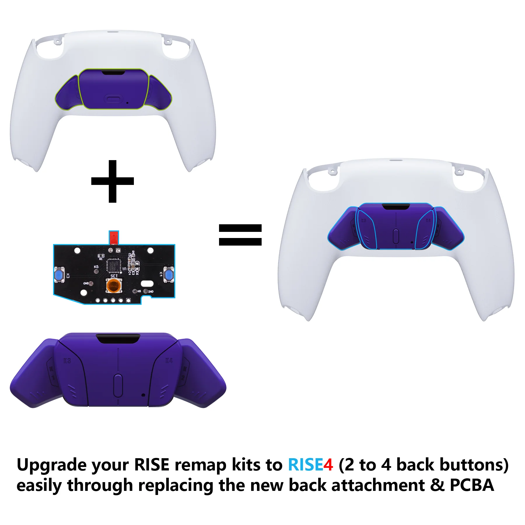 eXtremeRate Turn RISE to RISE4 Kit – Redesigned K1 K2 K3 K4 Back Buttons Housing & Remap PCB Board for eXtremeRate RISE & RISE4 Remap kit, Compatible with PS5 Controller - Galactic Purple - Image 2