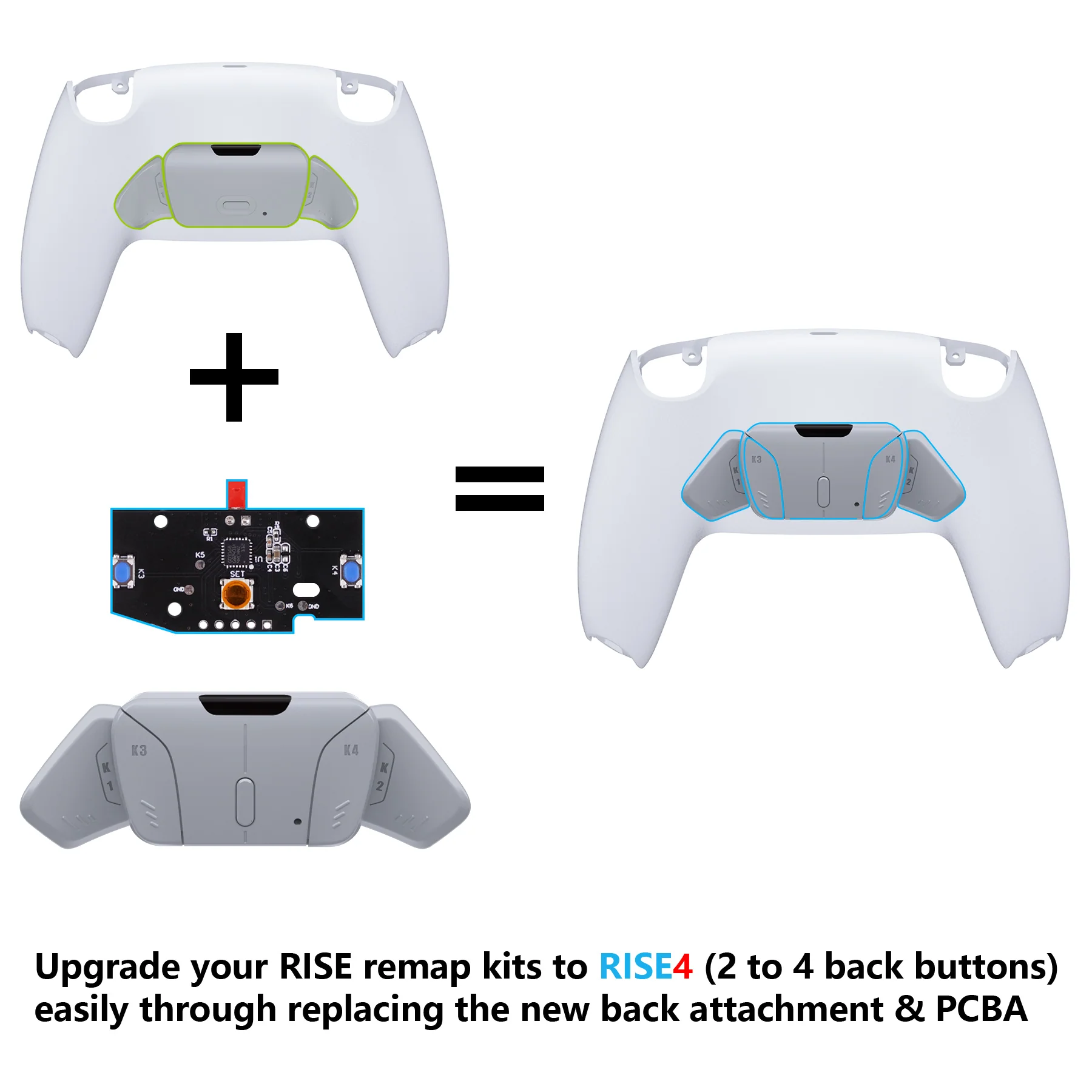 eXtremeRate Turn RISE to RISE4 Kit – Redesigned K1 K2 K3 K4 Back Buttons Housing & Remap PCB Board for eXtremeRate RISE & RISE4 Remap kit, Compatible with PS5 Controller - New Hope Gray - Image 2