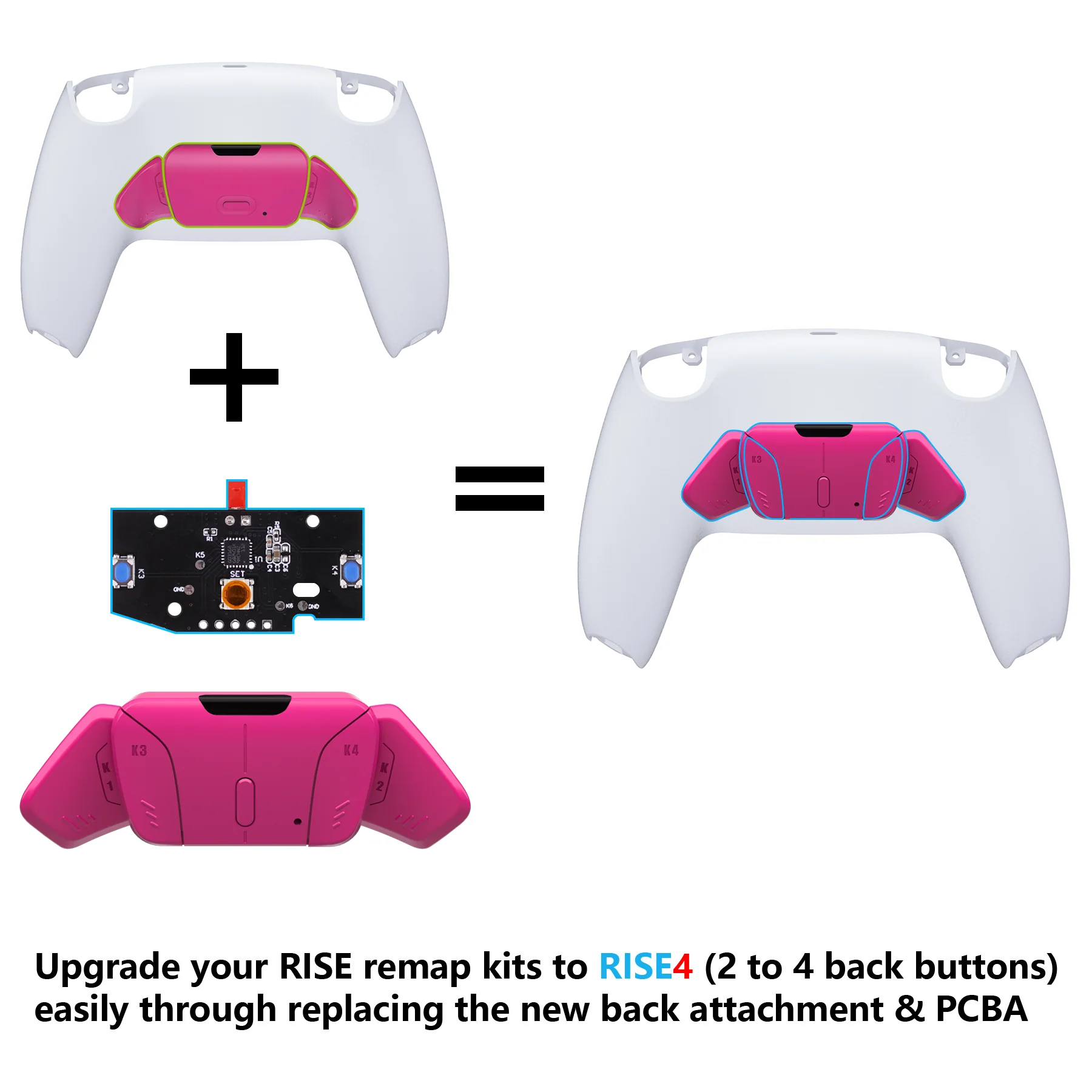 eXtremeRate Turn RISE to RISE4 Kit – Redesigned K1 K2 K3 K4 Back Buttons Housing & Remap PCB Board for eXtremeRate RISE & RISE4 Remap kit, Compatible with PS5 Controller - Nova Pink - Image 2