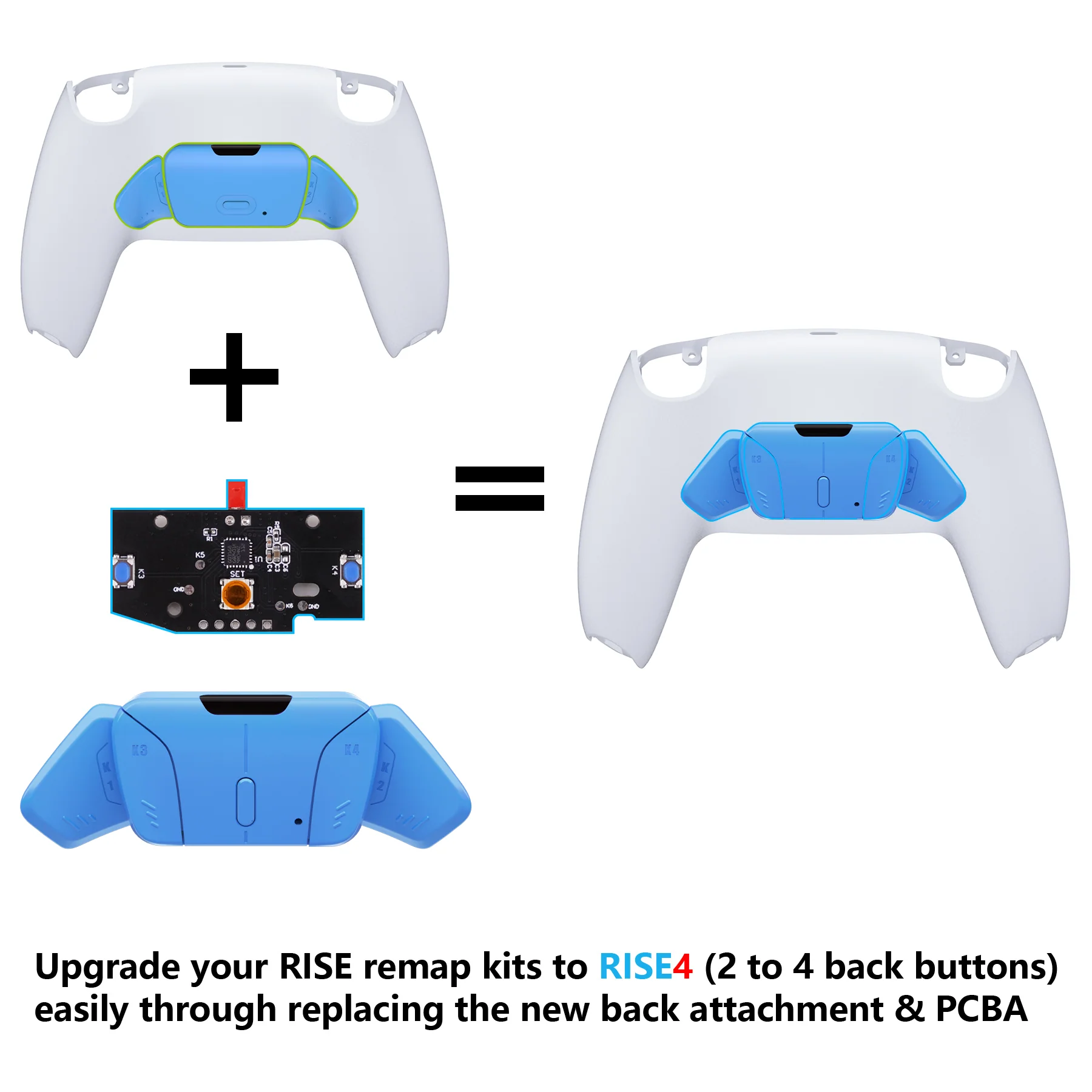 eXtremeRate Turn RISE to RISE4 Kit – Redesigned K1 K2 K3 K4 Back Buttons Housing & Remap PCB Board for eXtremeRate RISE & RISE4 Remap kit, Compatible with PS5 Controller - Starlight Blue - Image 2