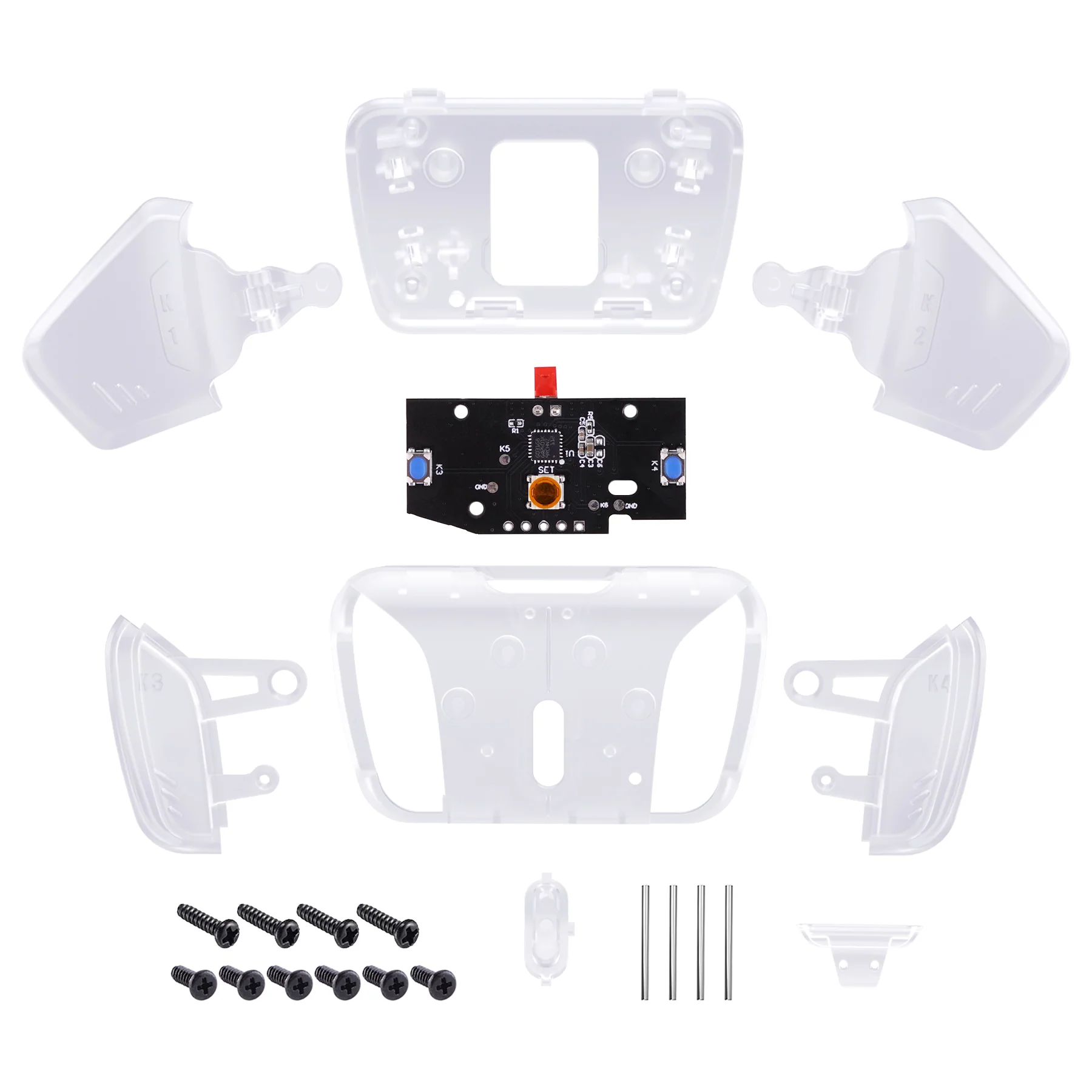 eXtremeRate Turn RISE to RISE4 Kit – Redesigned K1 K2 K3 K4 Back Buttons Housing & Remap PCB Board for eXtremeRate RISE & RISE4 Remap kit, Compatible with PS5 Controller - Transparent Clear - Image 3