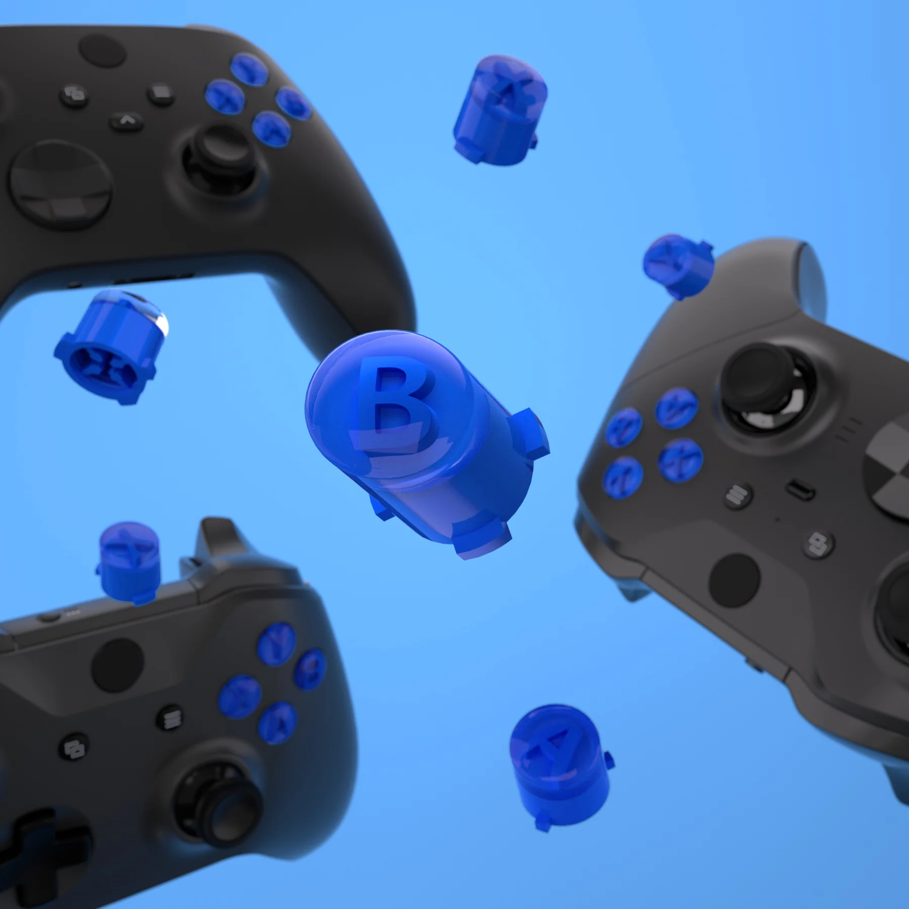eXtremeRate Two-Tone ABXY Action Buttons with Classic Symbols for Xbox Series X/S Controller & Xbox One X/S & Xbox One Elite V1/V2 Controller - Blue & Clear - Image 5