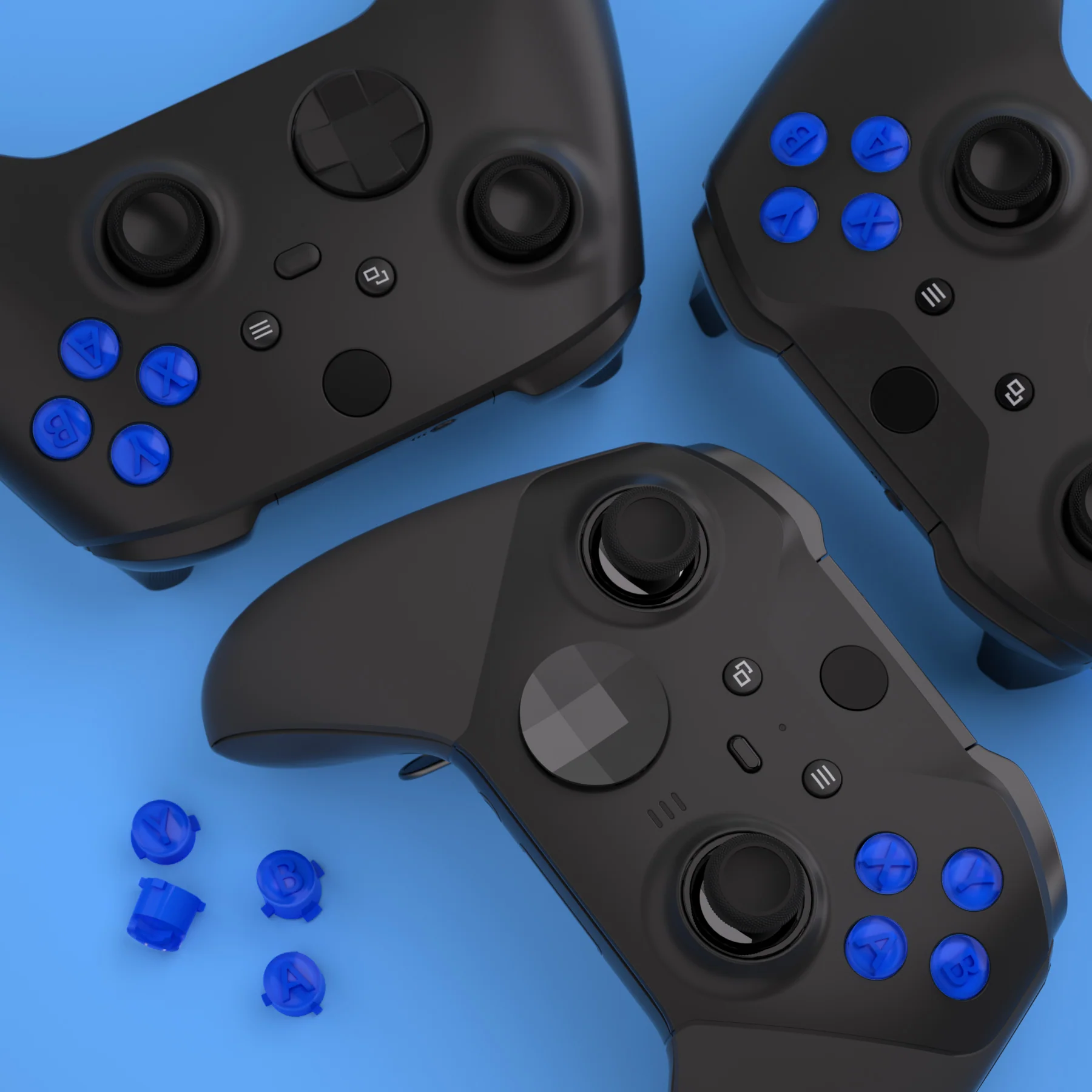 eXtremeRate Two-Tone ABXY Action Buttons with Classic Symbols for Xbox Series X/S Controller & Xbox One X/S & Xbox One Elite V1/V2 Controller - Blue & Clear - Image 7