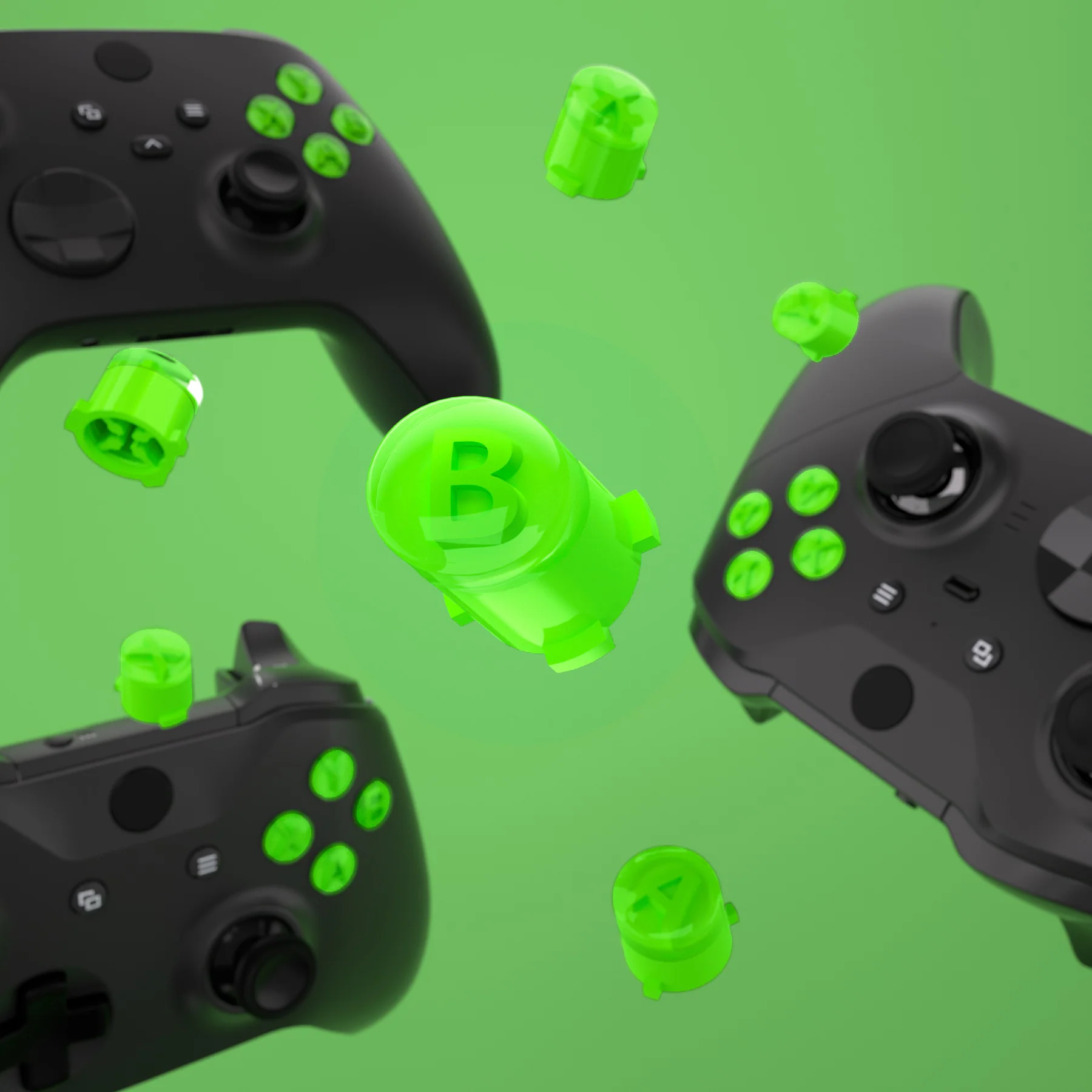 eXtremeRate Two-Tone ABXY Action Buttons with Classic Symbols for Xbox Series X/S Controller & Xbox One X/S & Xbox One Elite V1/V2 Controller - Green & Clear - Image 5