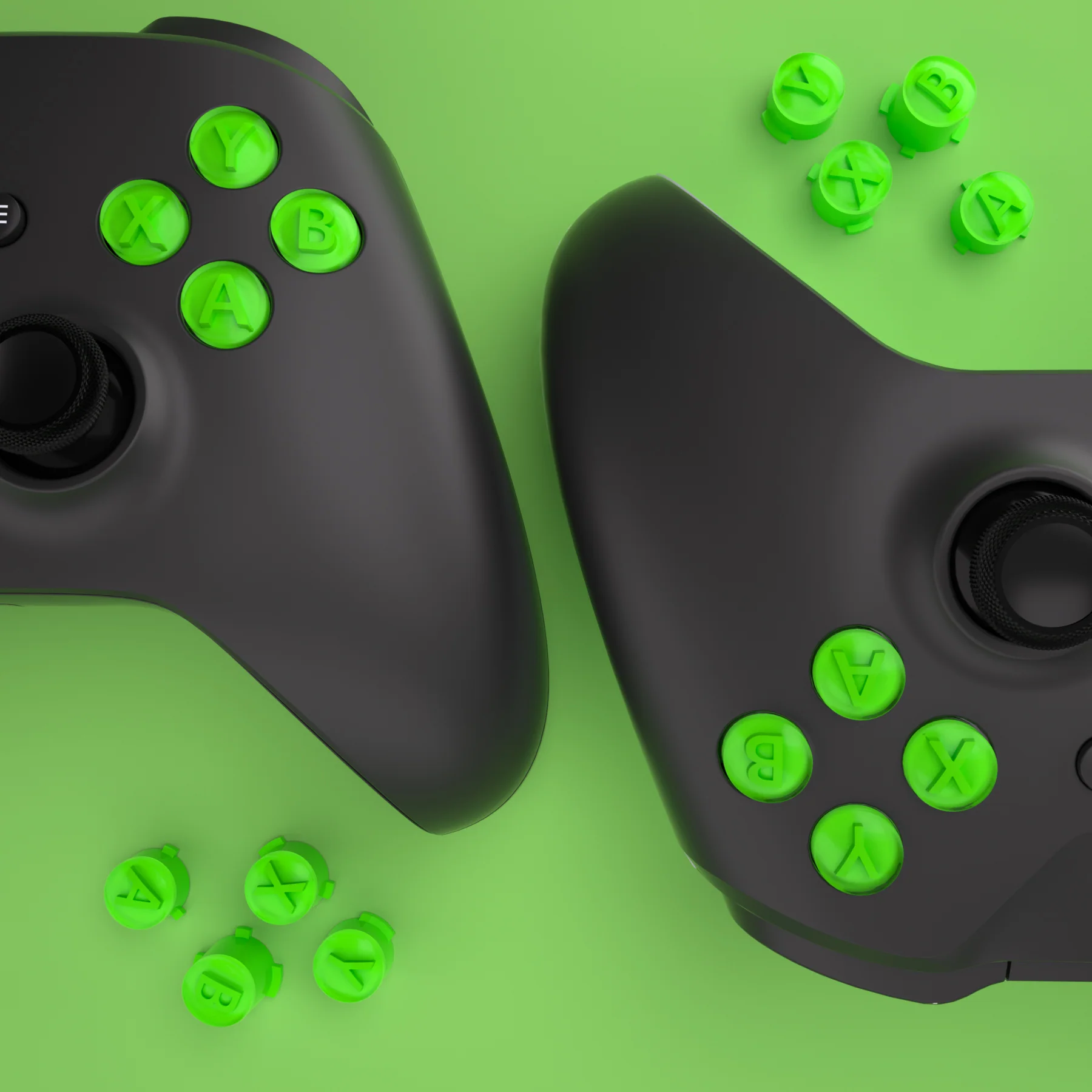 eXtremeRate Two-Tone ABXY Action Buttons with Classic Symbols for Xbox Series X/S Controller & Xbox One X/S & Xbox One Elite V1/V2 Controller - Green & Clear - Image 6