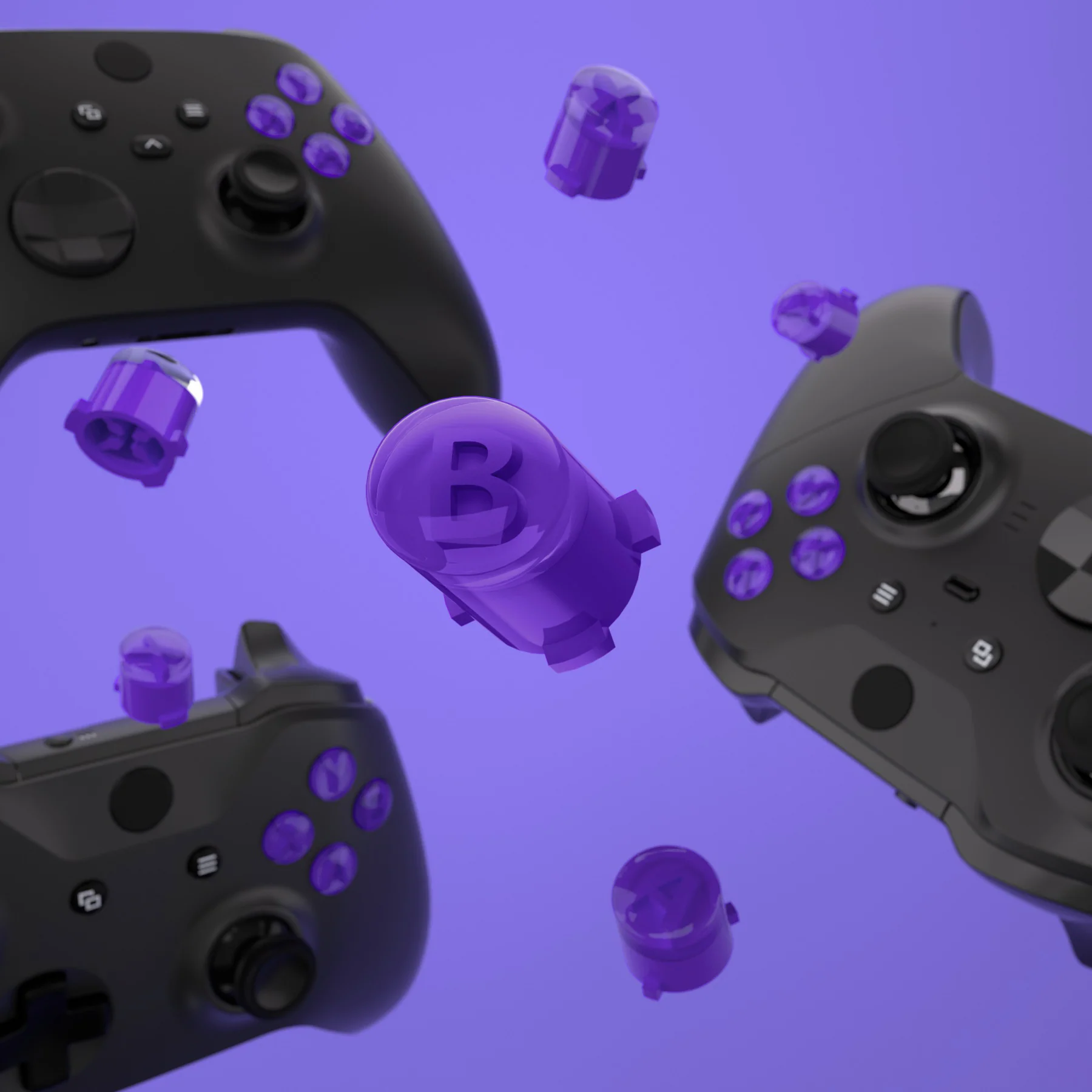 eXtremeRate Two-Tone ABXY Action Buttons with Classic Symbols for Xbox Series X/S Controller & Xbox One X/S & Xbox One Elite V1/V2 Controller - Purple & Clear - Image 5