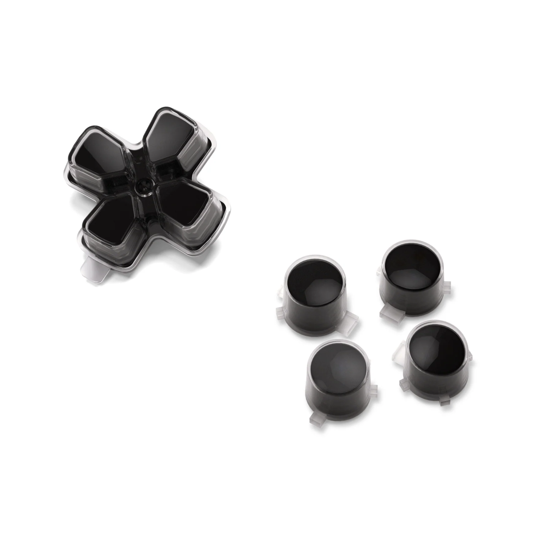 eXtremeRate Replacement No Letter Imprint Two-Tone Dpad Action Buttons for PS5 Controller - Black & Clear - Image 10