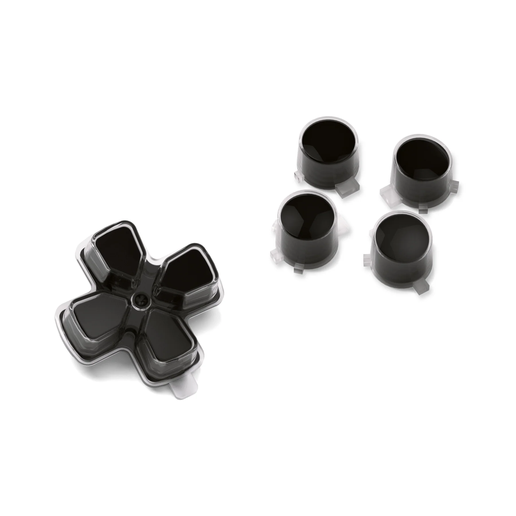 eXtremeRate Replacement No Letter Imprint Two-Tone Dpad Action Buttons for PS5 Controller - Black & Clear - Image 9