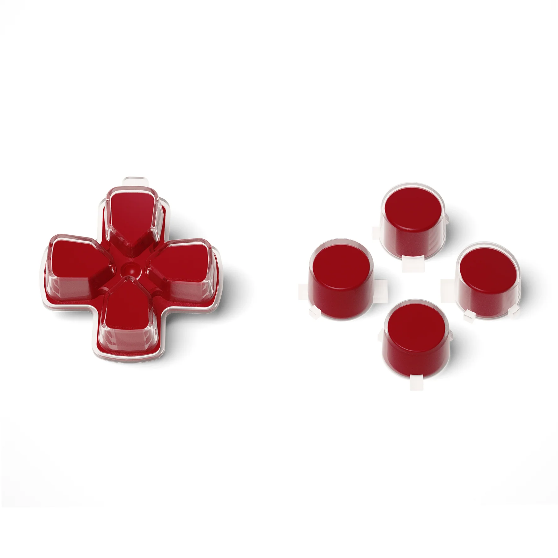 eXtremeRate Replacement No Letter Imprint Two-Tone Dpad Action Buttons for PS5 Controller - Carmine Red & Clear - Image 2