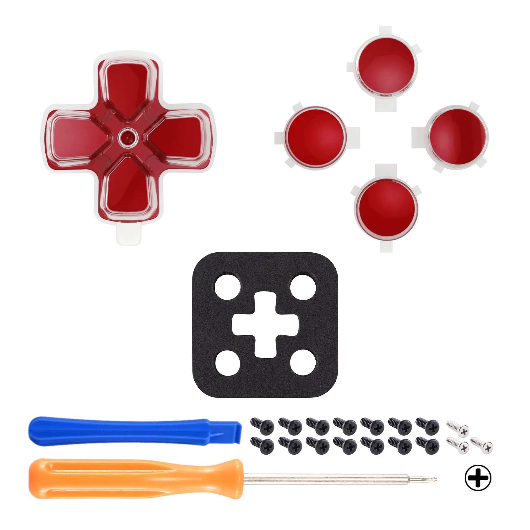 eXtremeRate Replacement No Letter Imprint Two-Tone Dpad Action Buttons for PS5 Controller - Carmine Red & Clear - Image 3