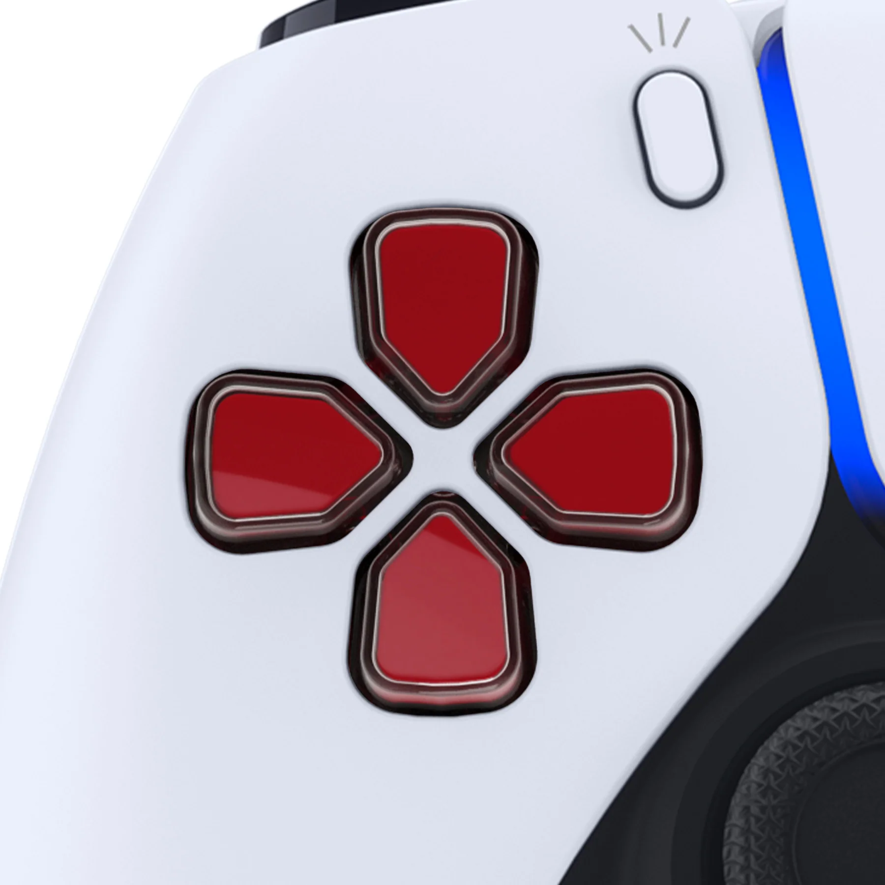 eXtremeRate Replacement No Letter Imprint Two-Tone Dpad Action Buttons for PS5 Controller - Carmine Red & Clear - Image 5