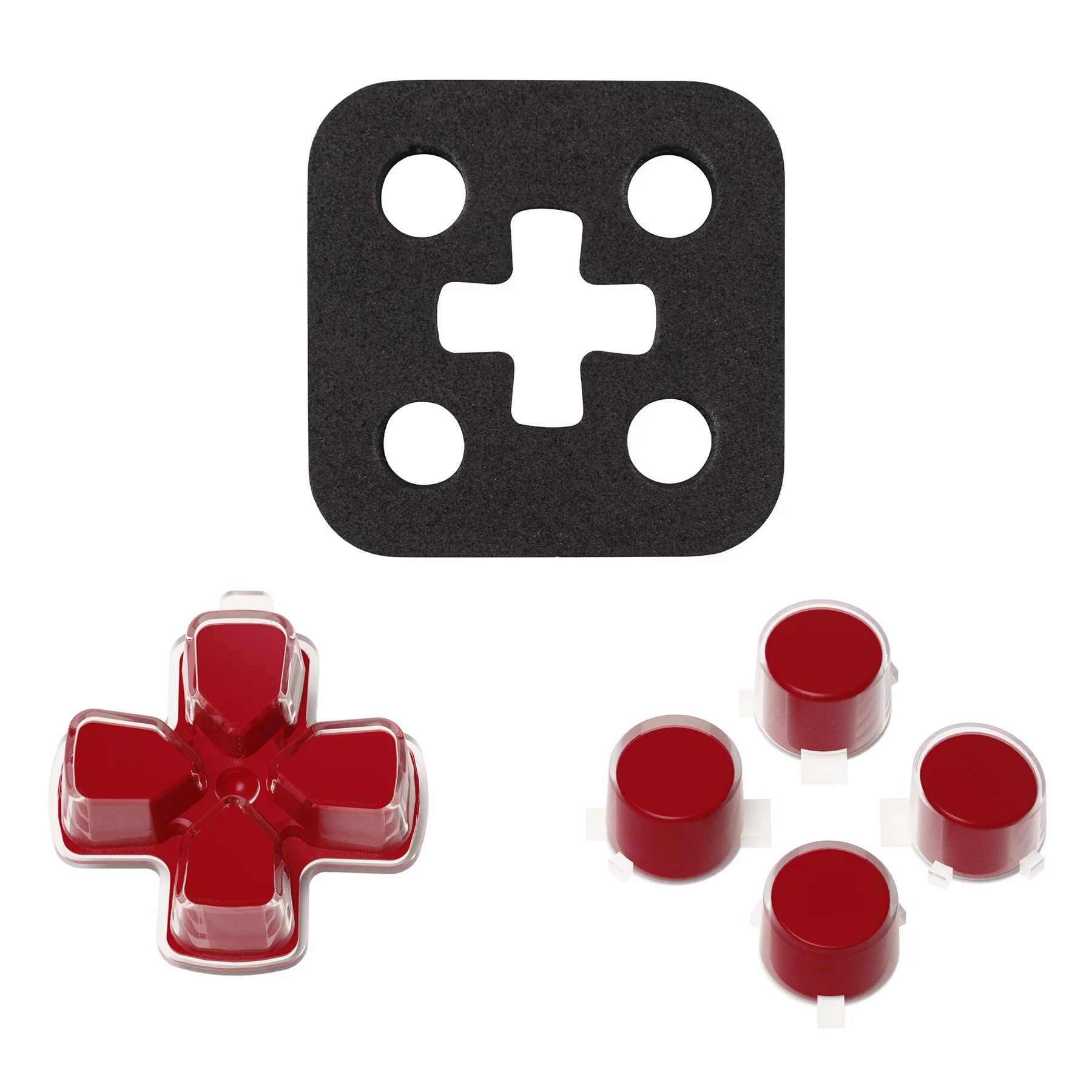 eXtremeRate Replacement No Letter Imprint Two-Tone Dpad Action Buttons for PS5 Controller - Carmine Red & Clear - Image 7