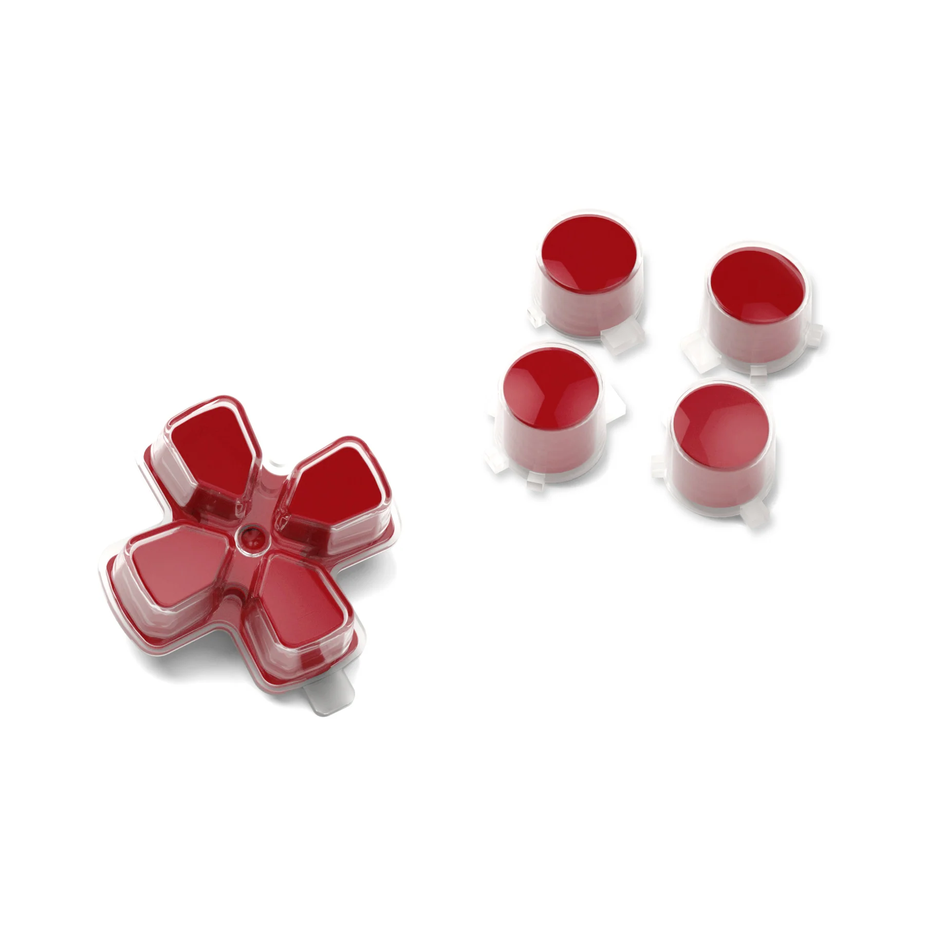 eXtremeRate Replacement No Letter Imprint Two-Tone Dpad Action Buttons for PS5 Controller - Carmine Red & Clear - Image 8