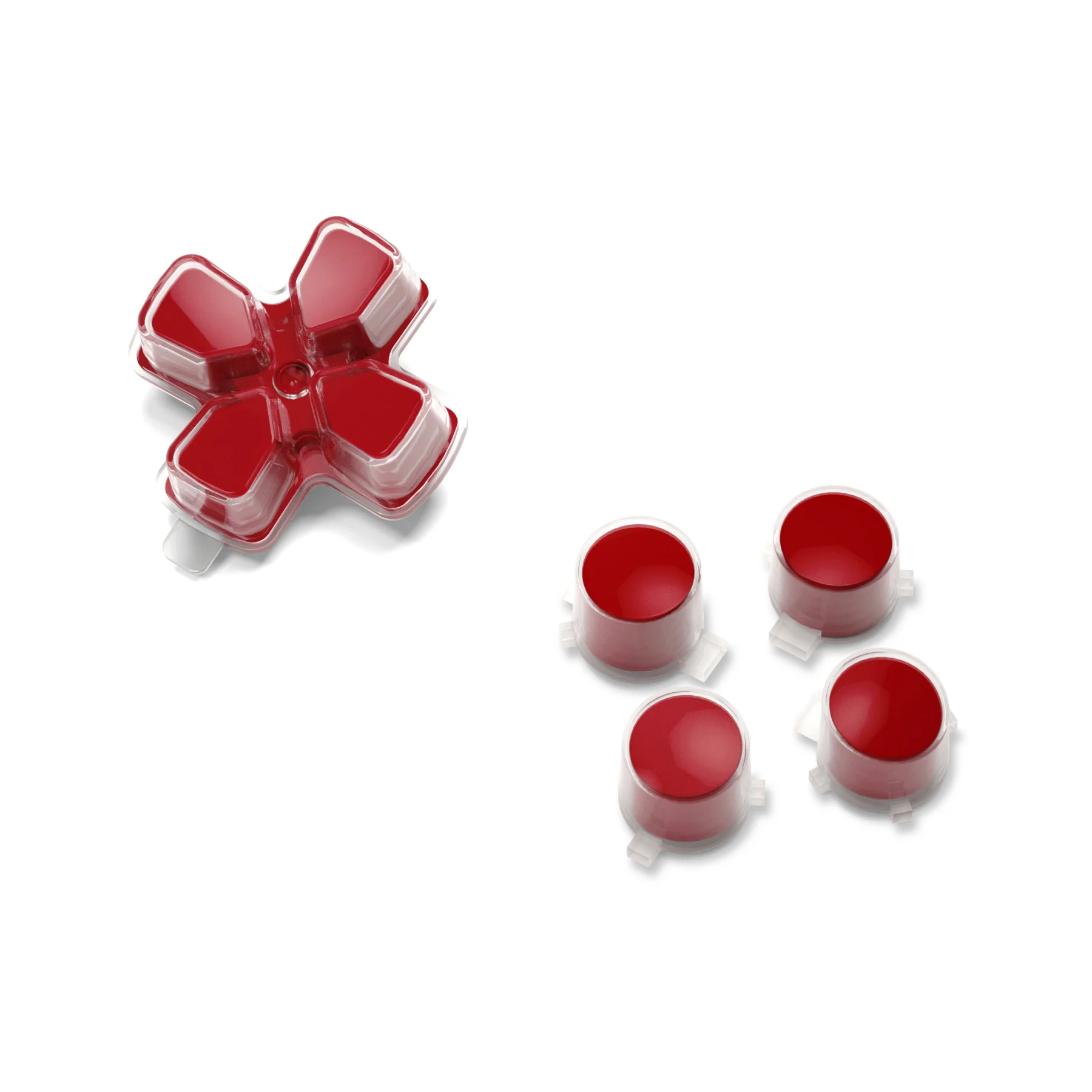 eXtremeRate Replacement No Letter Imprint Two-Tone Dpad Action Buttons for PS5 Controller - Carmine Red & Clear - Image 9