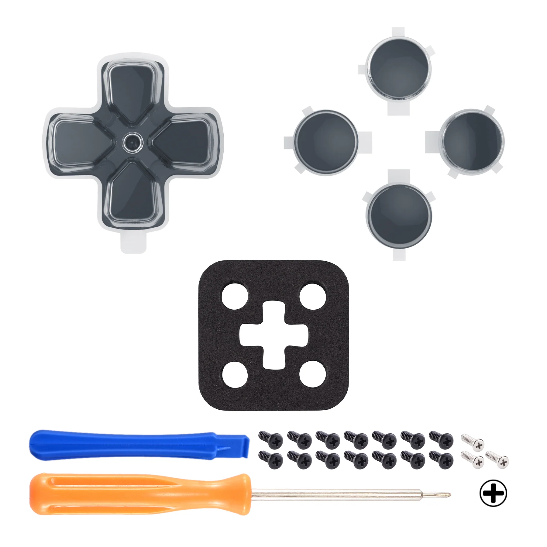eXtremeRate Replacement No Letter Imprint Two-Tone Dpad Action Buttons for PS5 Controller - Gray & Clear - Image 3