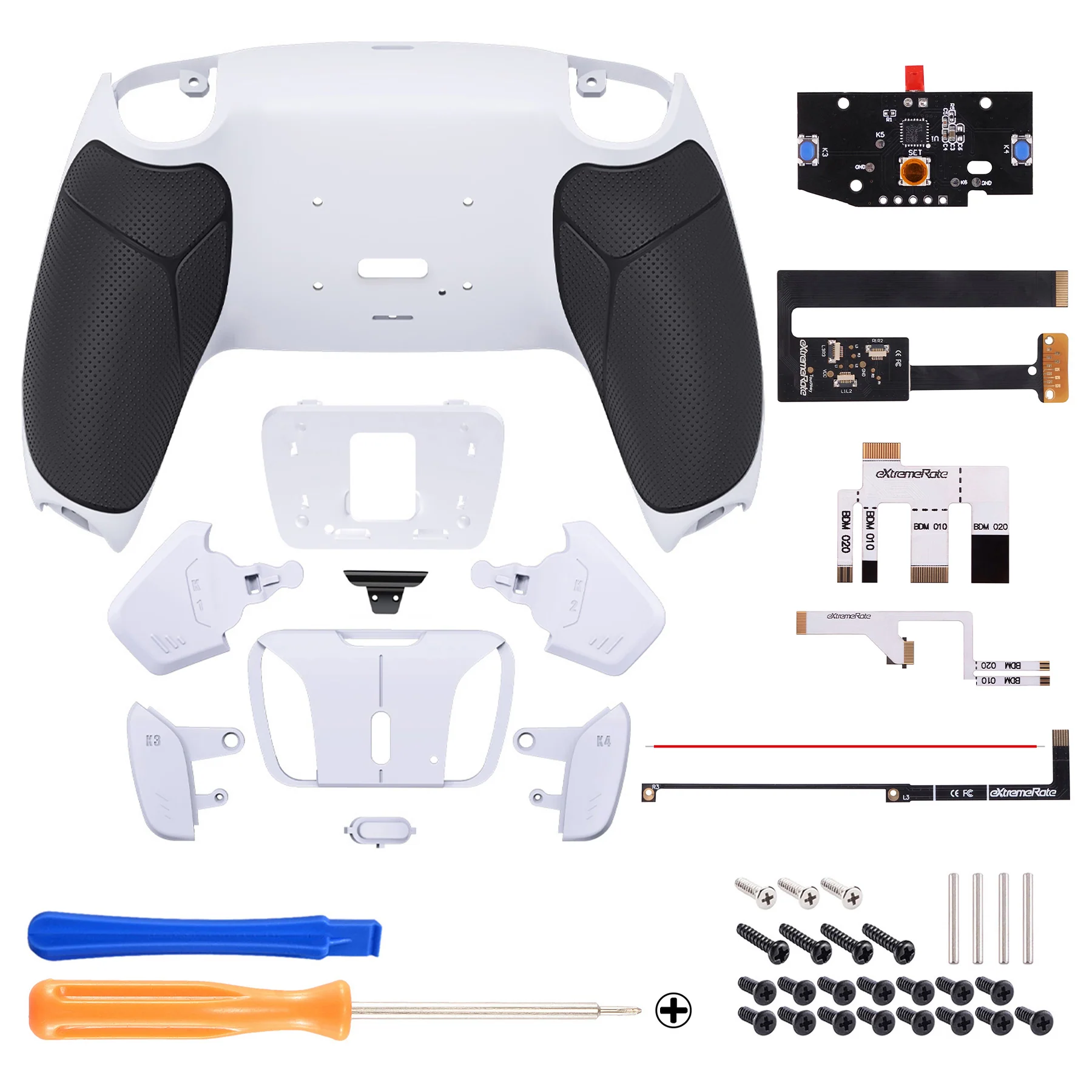eXtremeRate Remappable RISE4 Remap Kit for PS5 Controller BDM-010/020 - Rubberized Black Grip with White Back Paddles - Image 2
