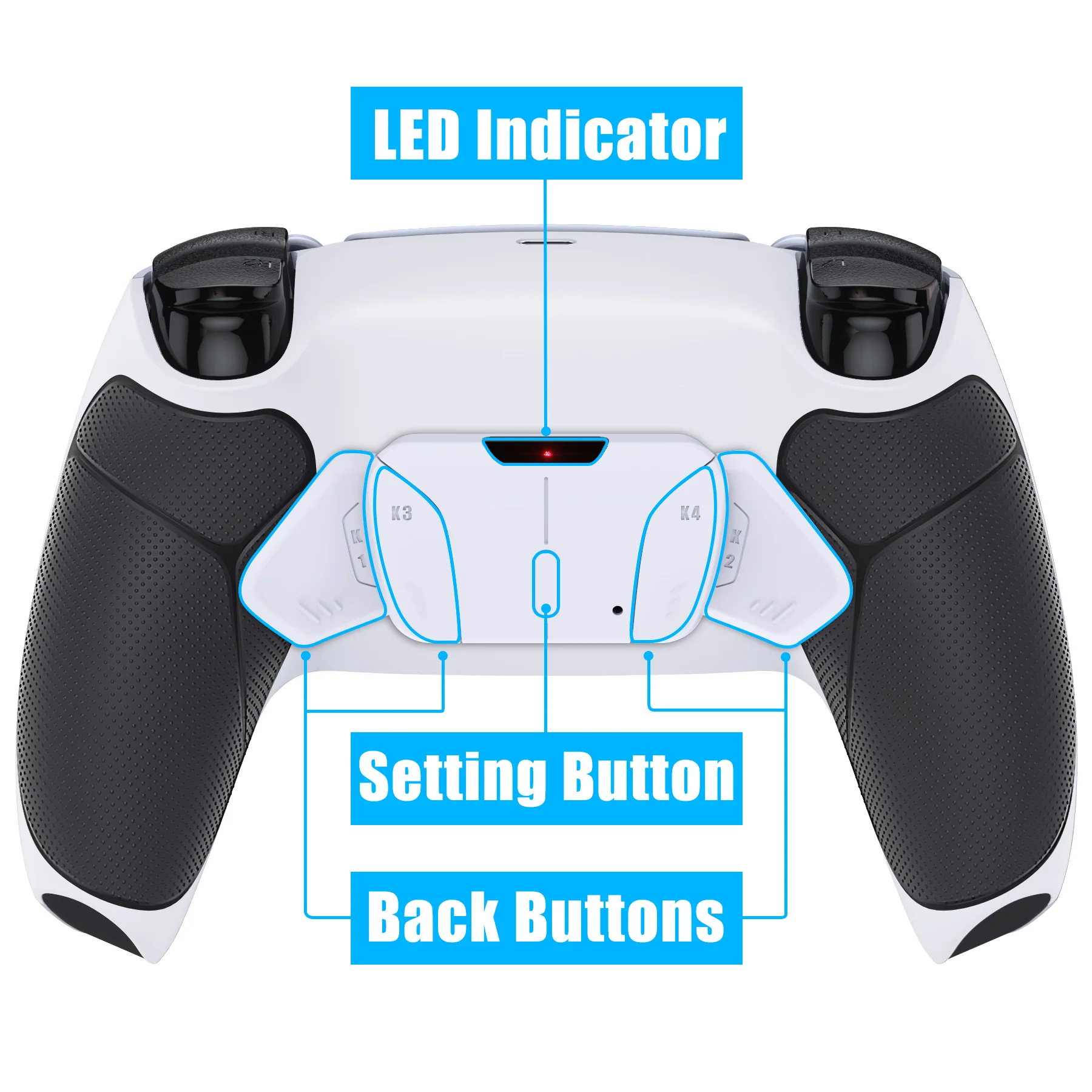 eXtremeRate Remappable RISE4 Remap Kit for PS5 Controller BDM-010/020 - Rubberized Black Grip with White Back Paddles - Image 4