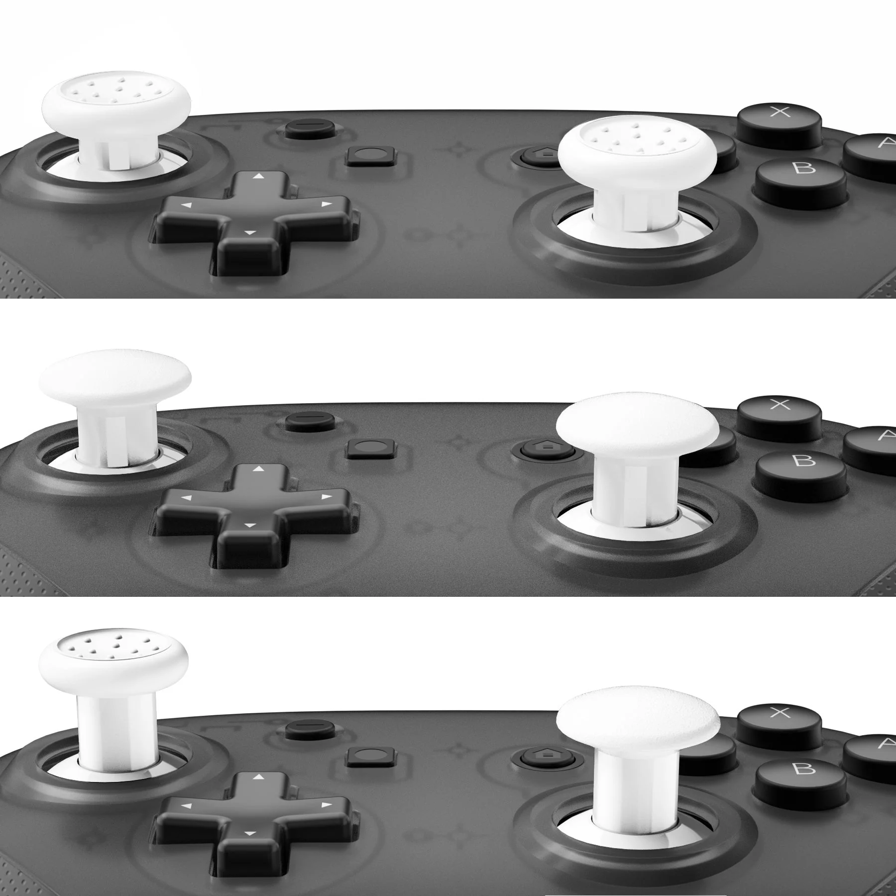 eXtremeRate Interchangeable Ergonomic Thumbsticks with 3 Height Domed and Concave Grips for Nintendo Switch Pro Controller - White - Image 3