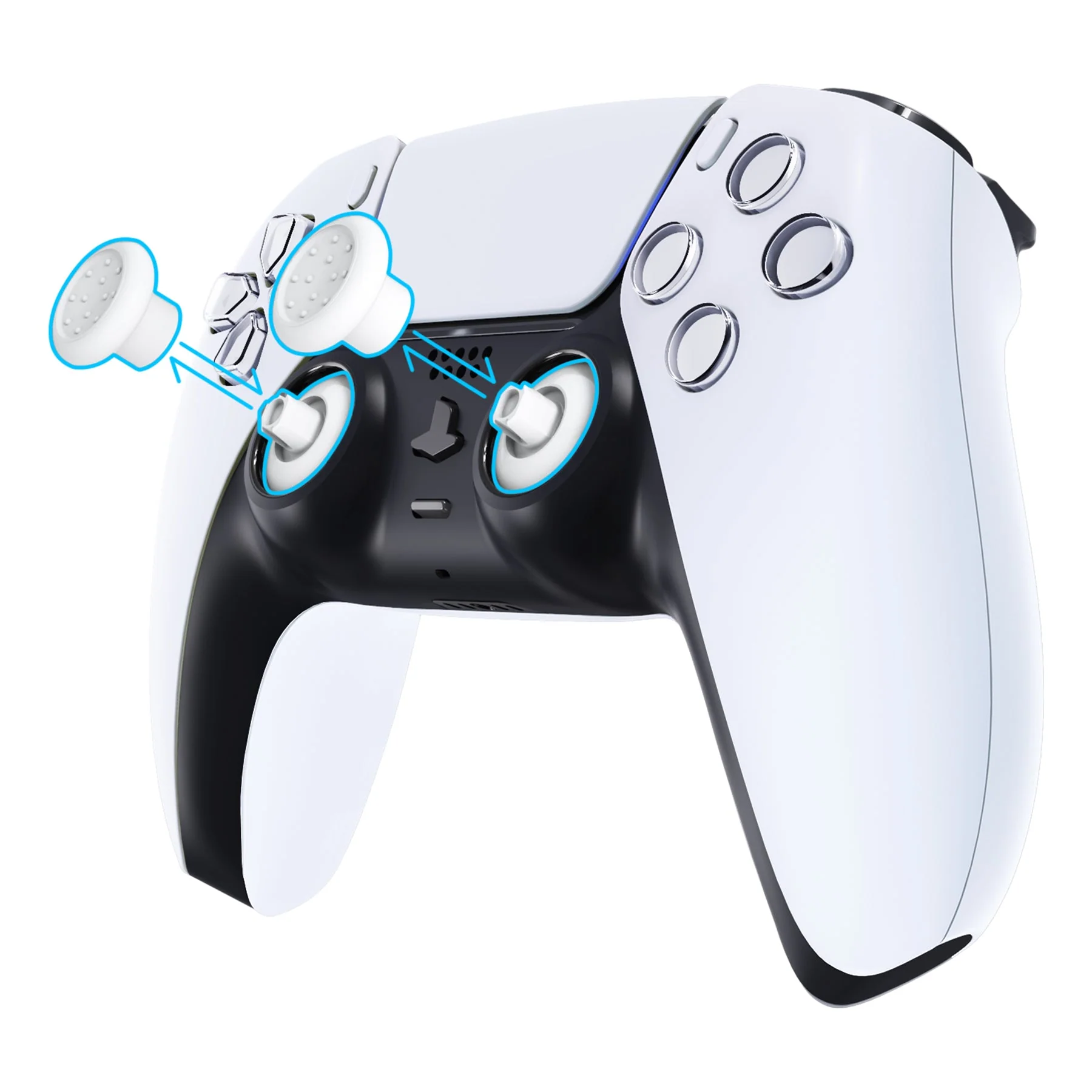 eXtremeRate ThumbsGear Interchangeable Ergonomic Thumbstick with 3 Height Domed and Concave Grips Adjustable Joystick for PS5 & PS4 Controller - White - Image 2