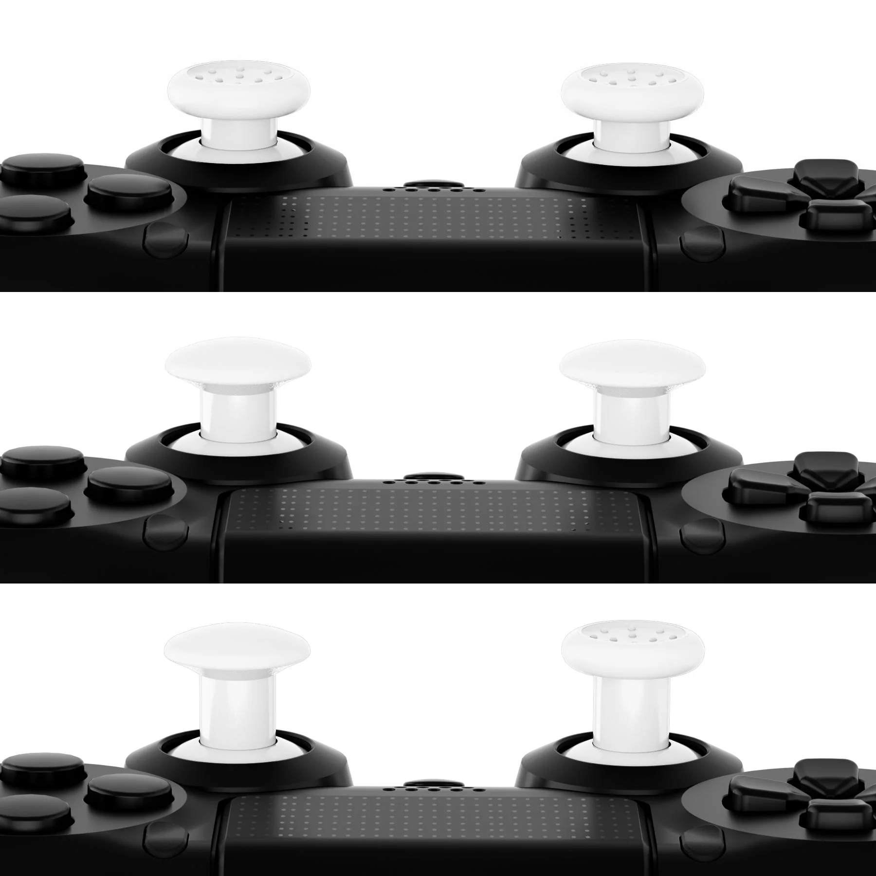 eXtremeRate ThumbsGear Interchangeable Ergonomic Thumbstick with 3 Height Domed and Concave Grips Adjustable Joystick for PS5 & PS4 Controller - White - Image 4